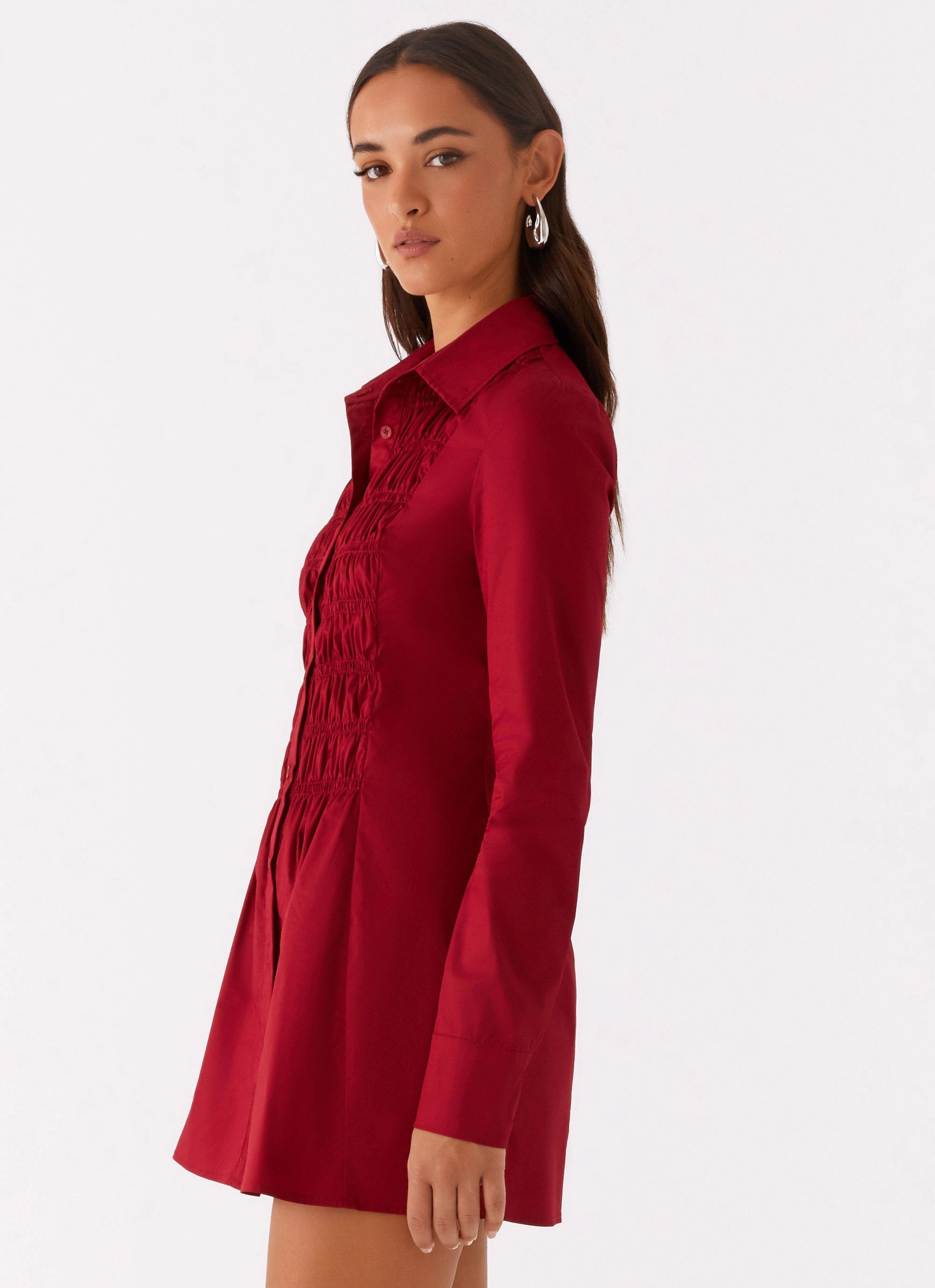 Tessie Shirred Shirt Dress - Rhubarb Romantic-Style