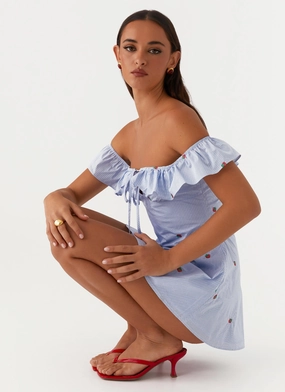Flattering Cut Wear Texas Sun Linen Mini Dress - Blue
