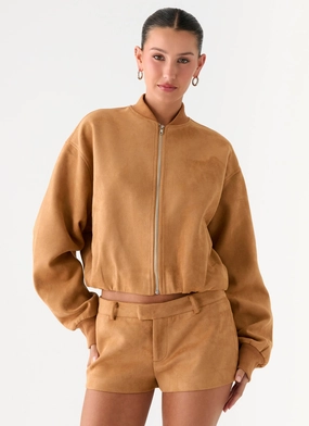Thats Chill Bomber Jacket - Brown Layered Collar Heavyweight Warmth