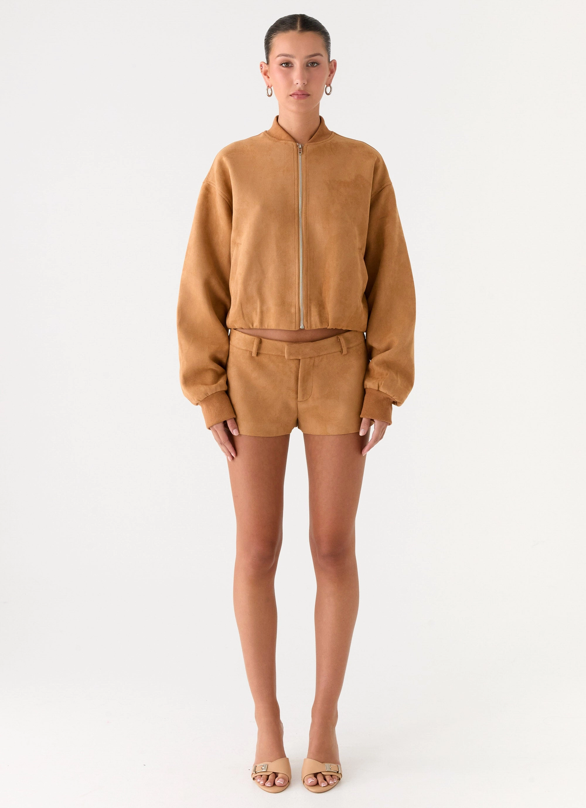 Thats Chill Bomber Jacket - Brown Button Closure Windproof Thermal Shell