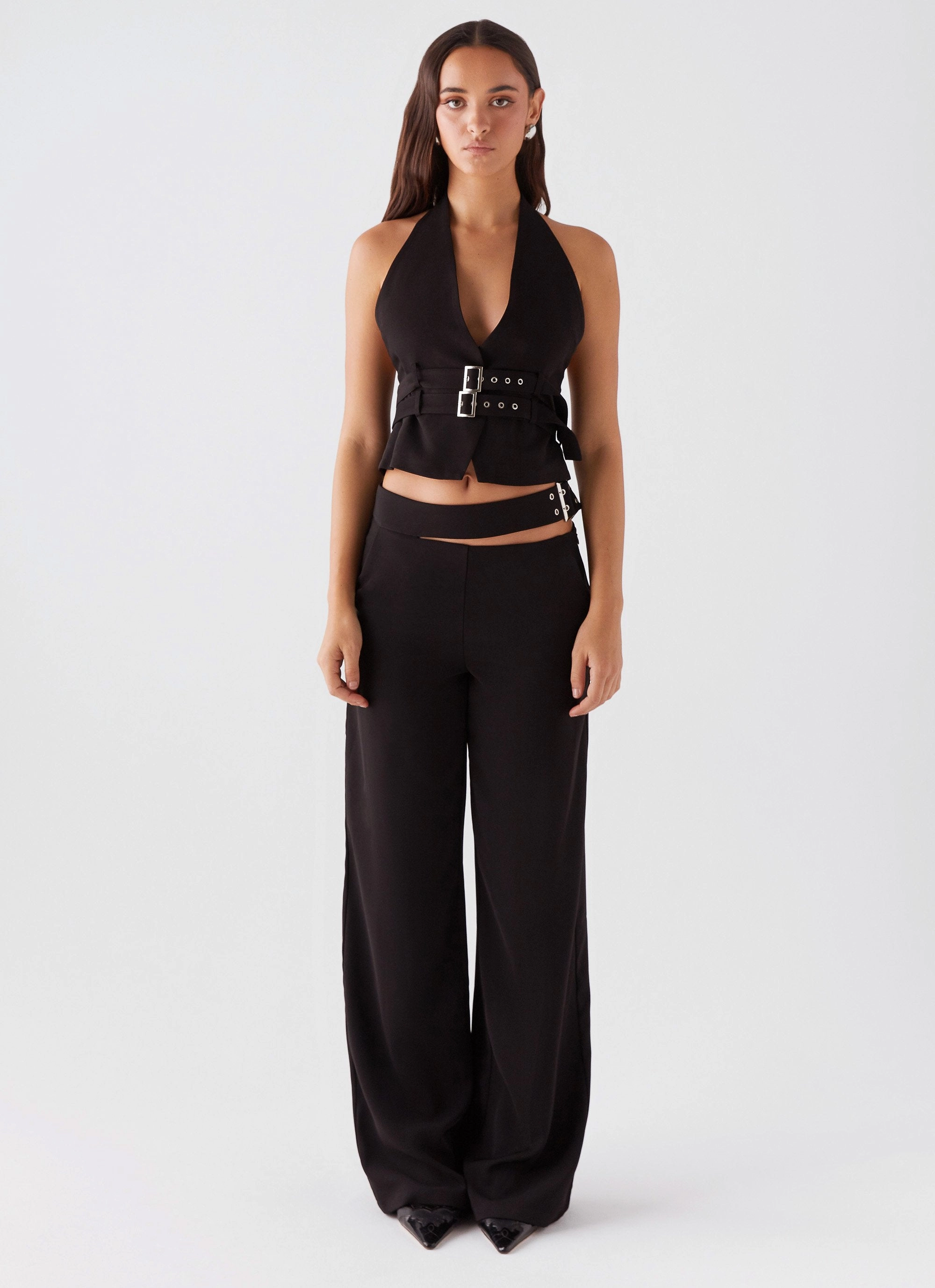 Flex Wear Design Compact Packability The After Party Cut Out Belt Pants - Black