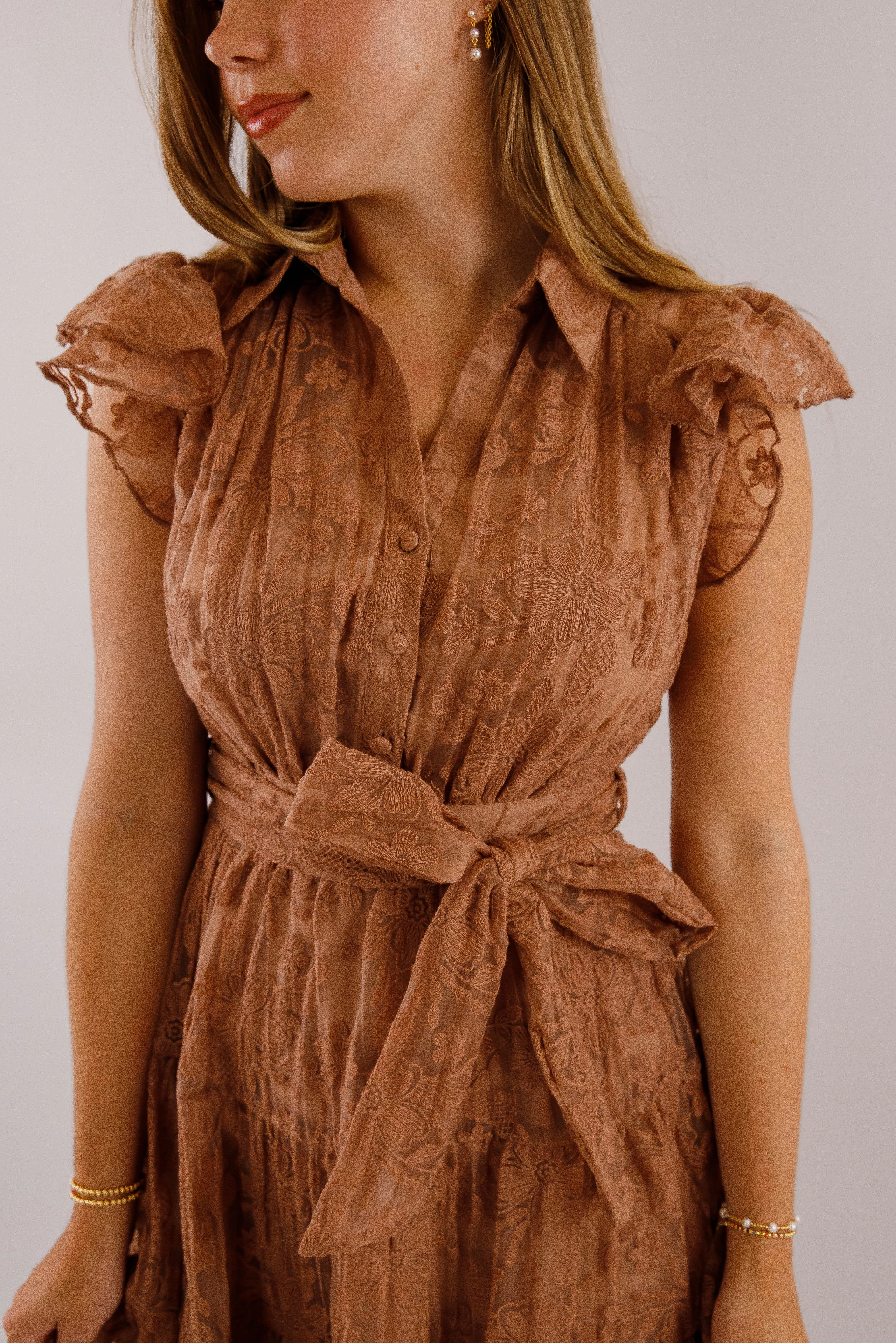 Chic Silhouette Modern Finish The Small Details Midi Dress-Mocha
