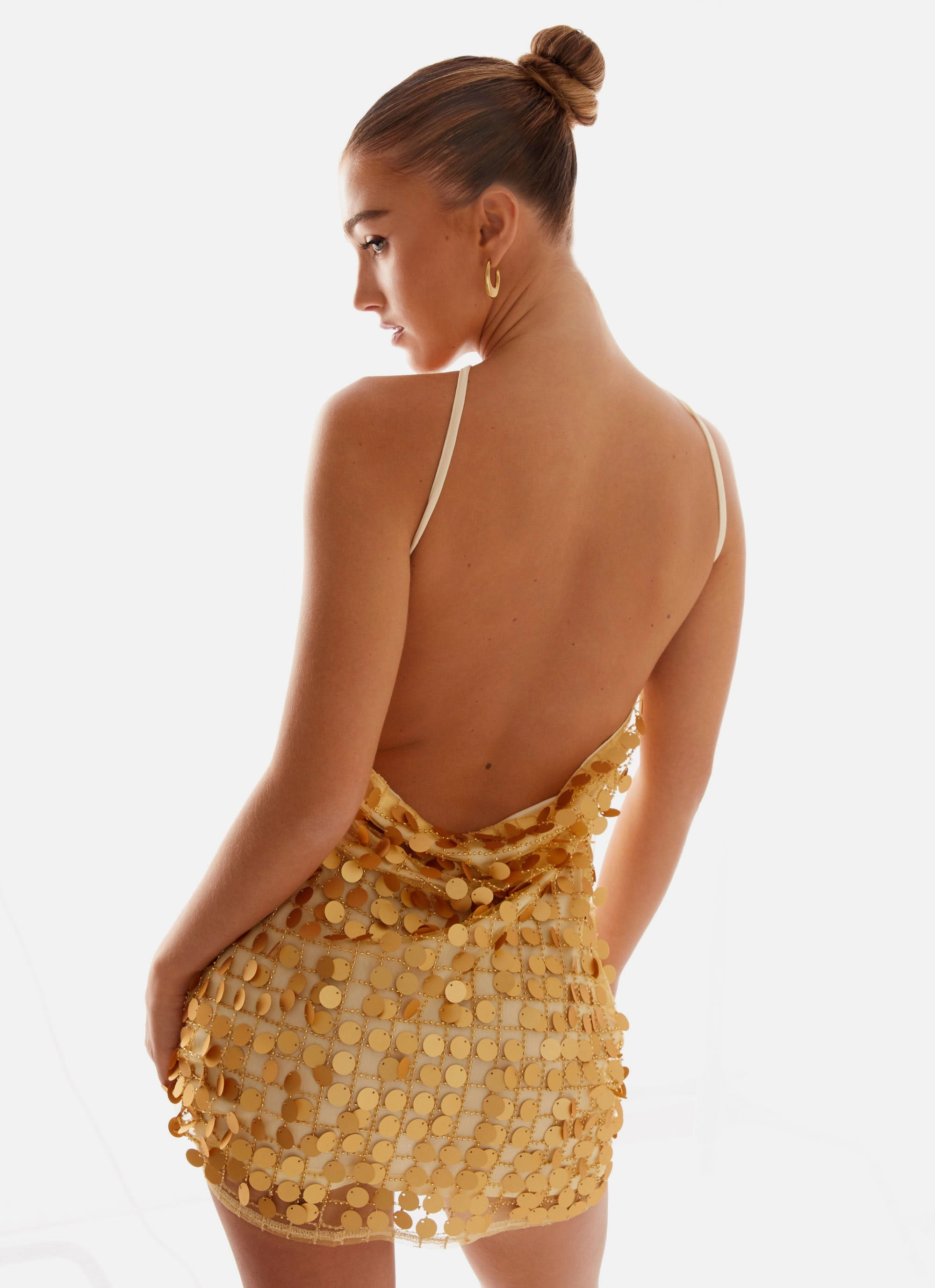 Frayed-Edge Xander Sequin Mini Dress - Gold
