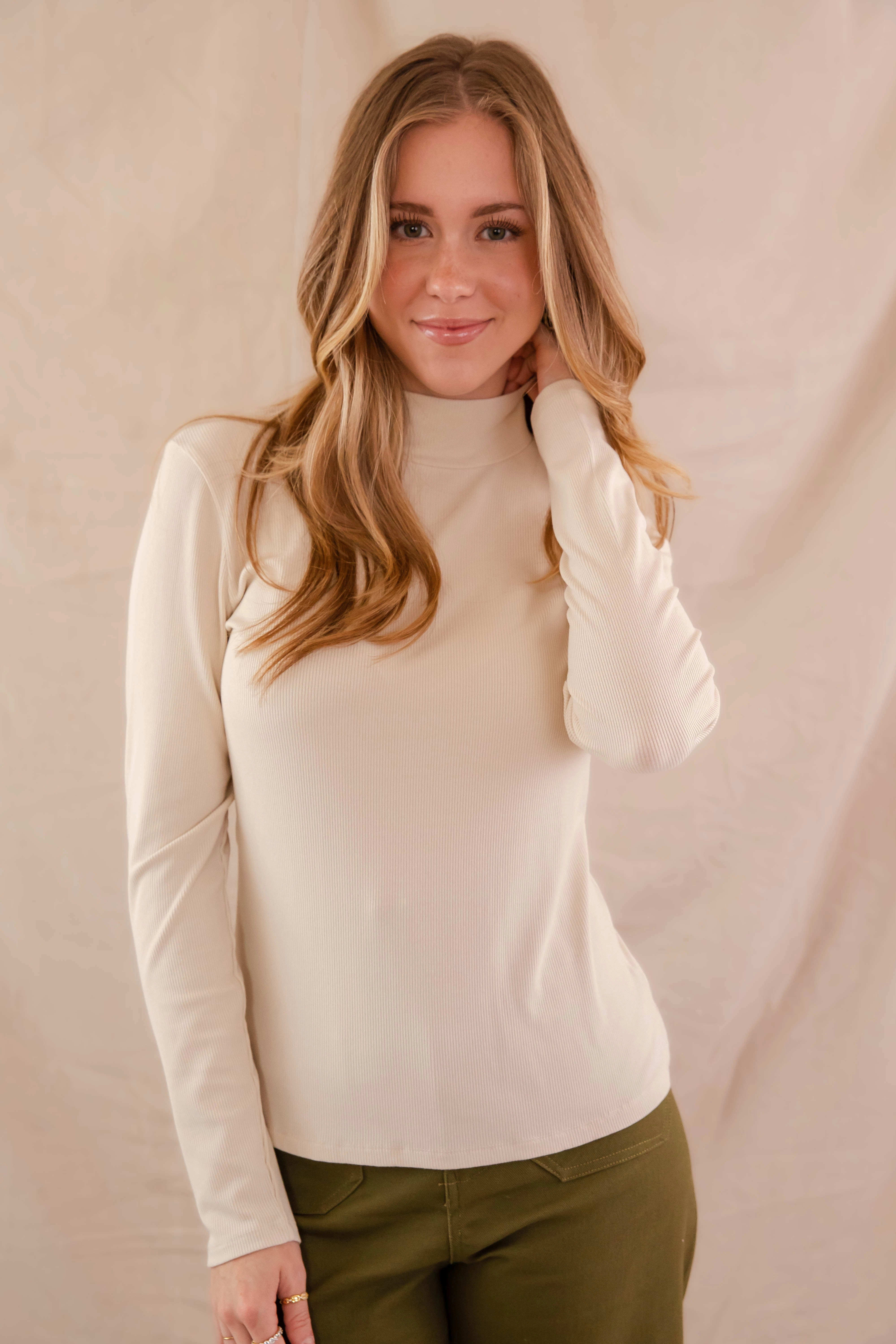 Stylish T-shirt There She Goes Again Ribbed Top-Oatmeal