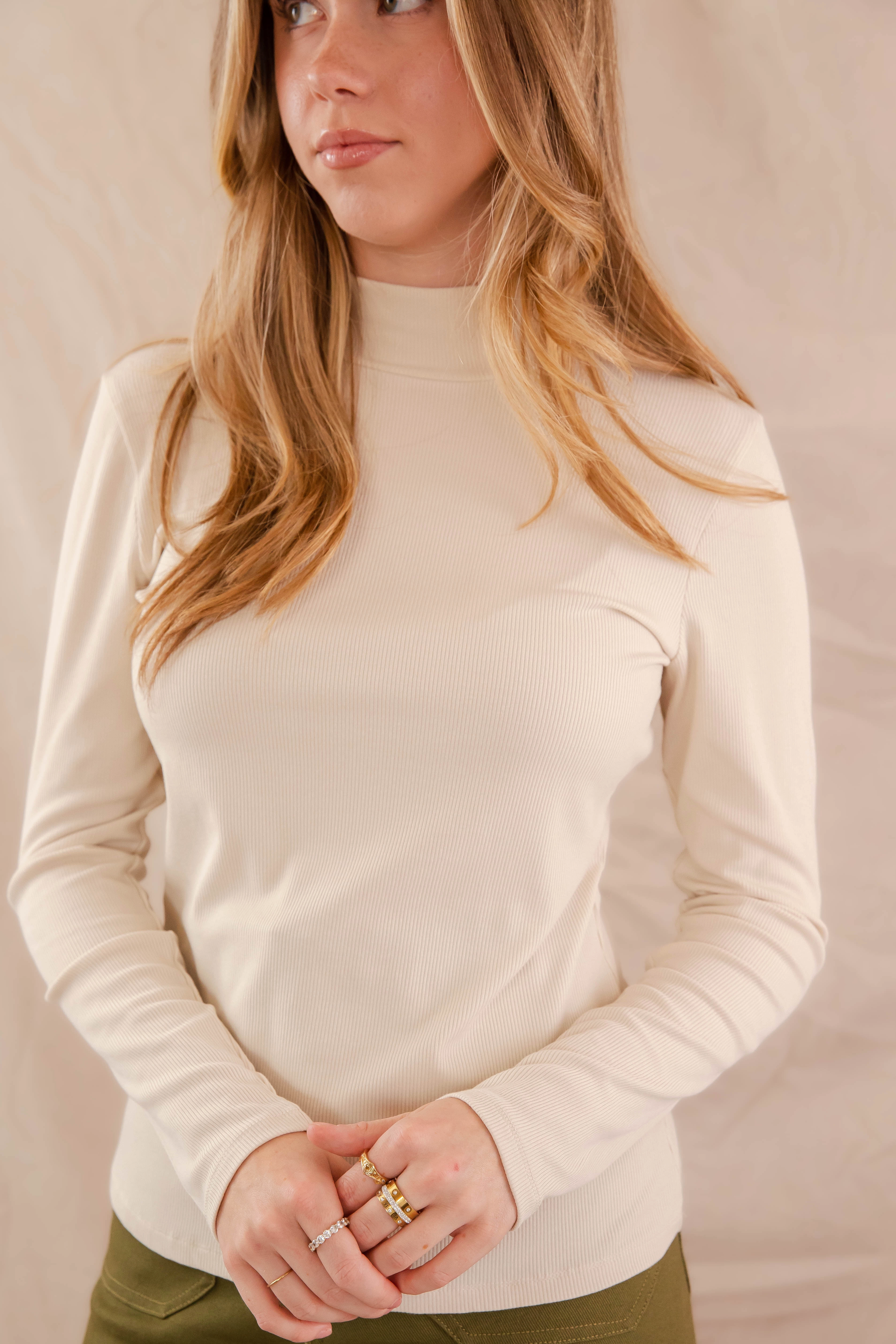 Vintage Hoodie Tailored Seams There She Goes Again Ribbed Top-Oatmeal