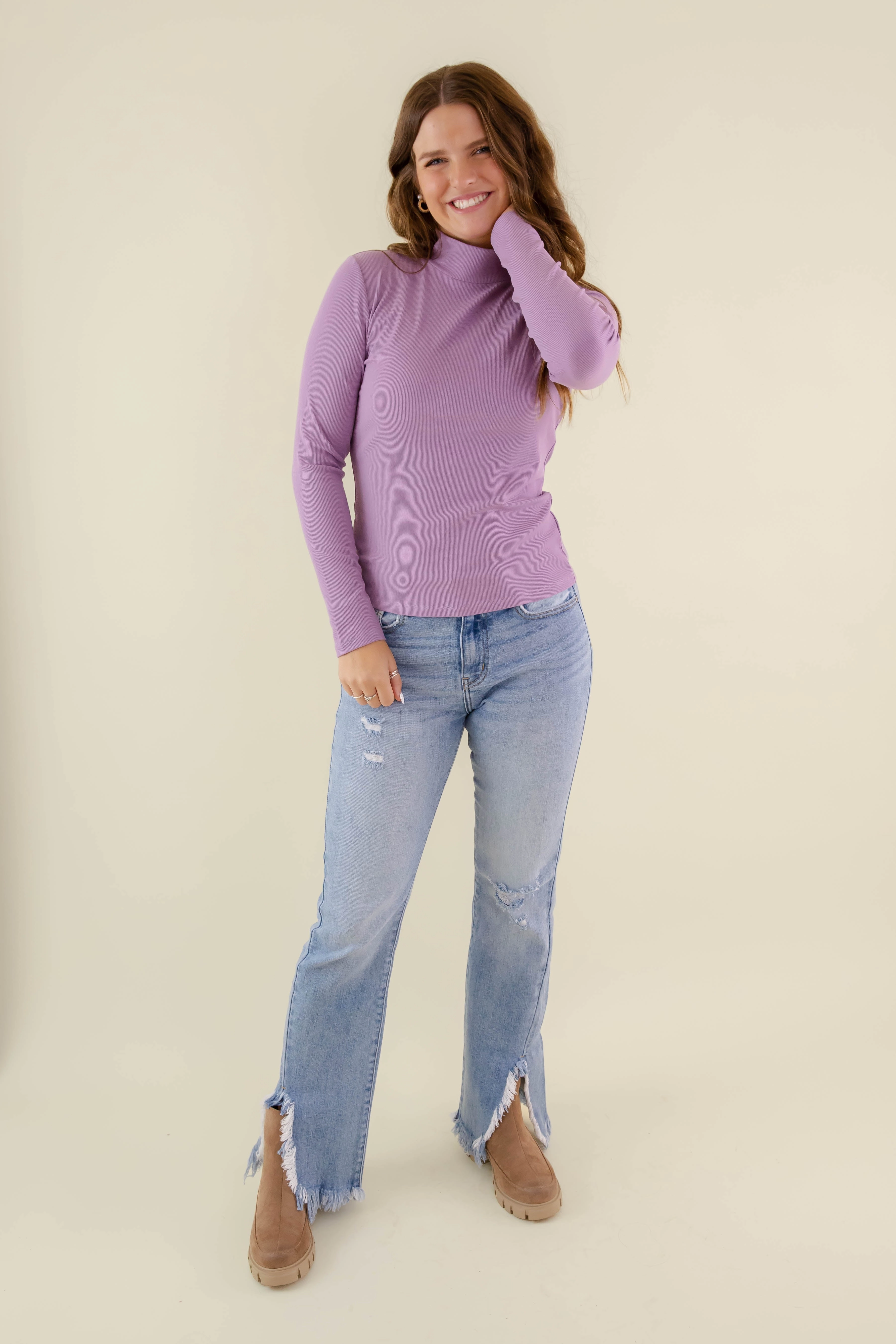 There She Goes Again Ribbed Top-Purple TwillWeave