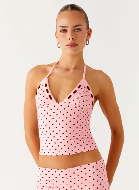 Adaptive Layering System Bahama Eyelet Lace Up Top - Strawberry Dot