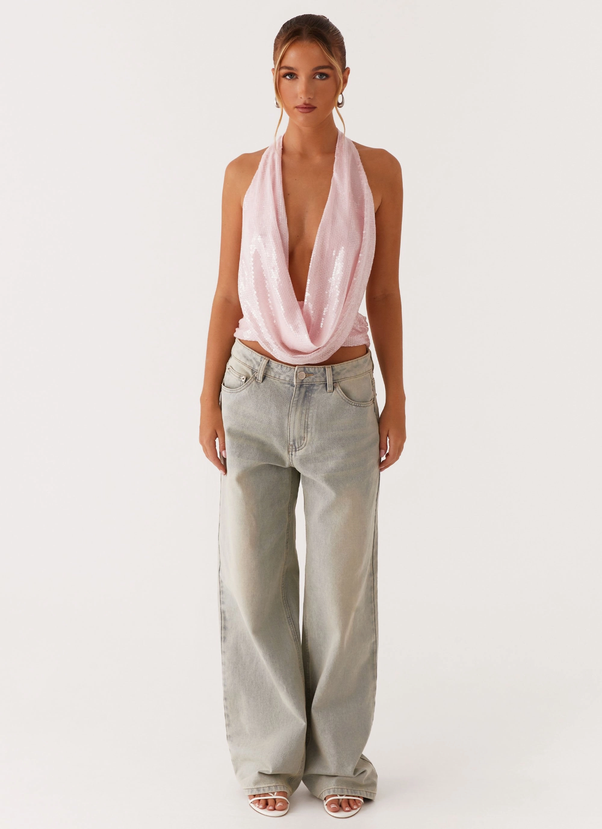 Sawyer Sequin Top - Pink Sequin Anti Pill Finish Versatile Shirt