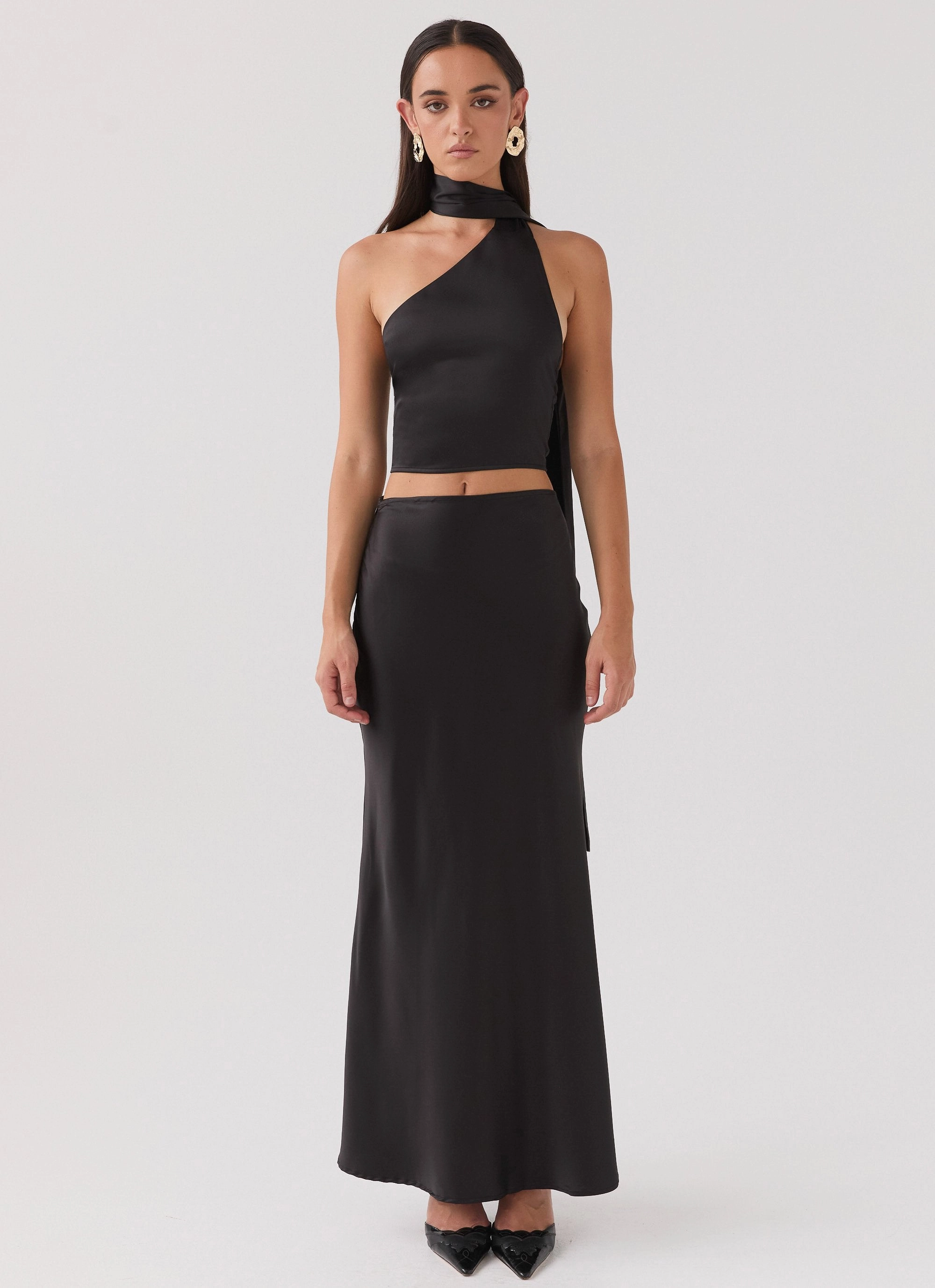 Josefina Satin Scarf Top - Black Active Look