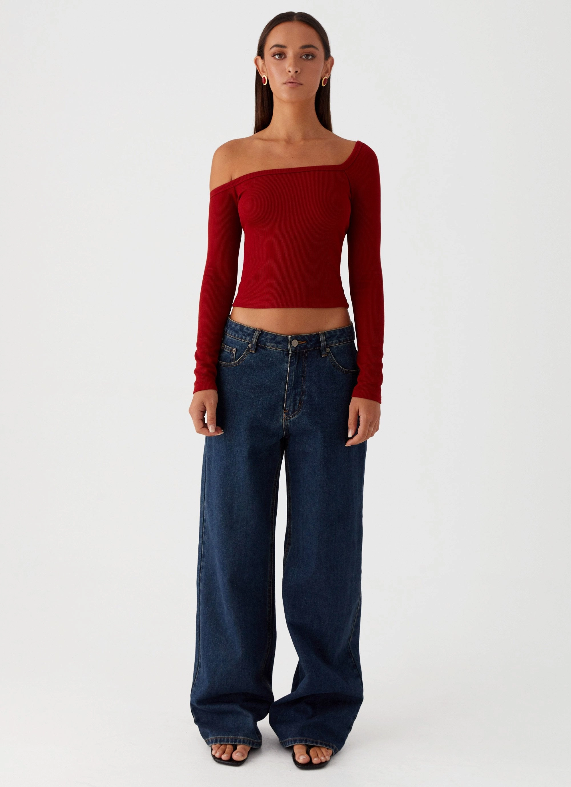 Reflective accents Reinforced Hem Talia Asymmetric Long Sleeve Top - Red