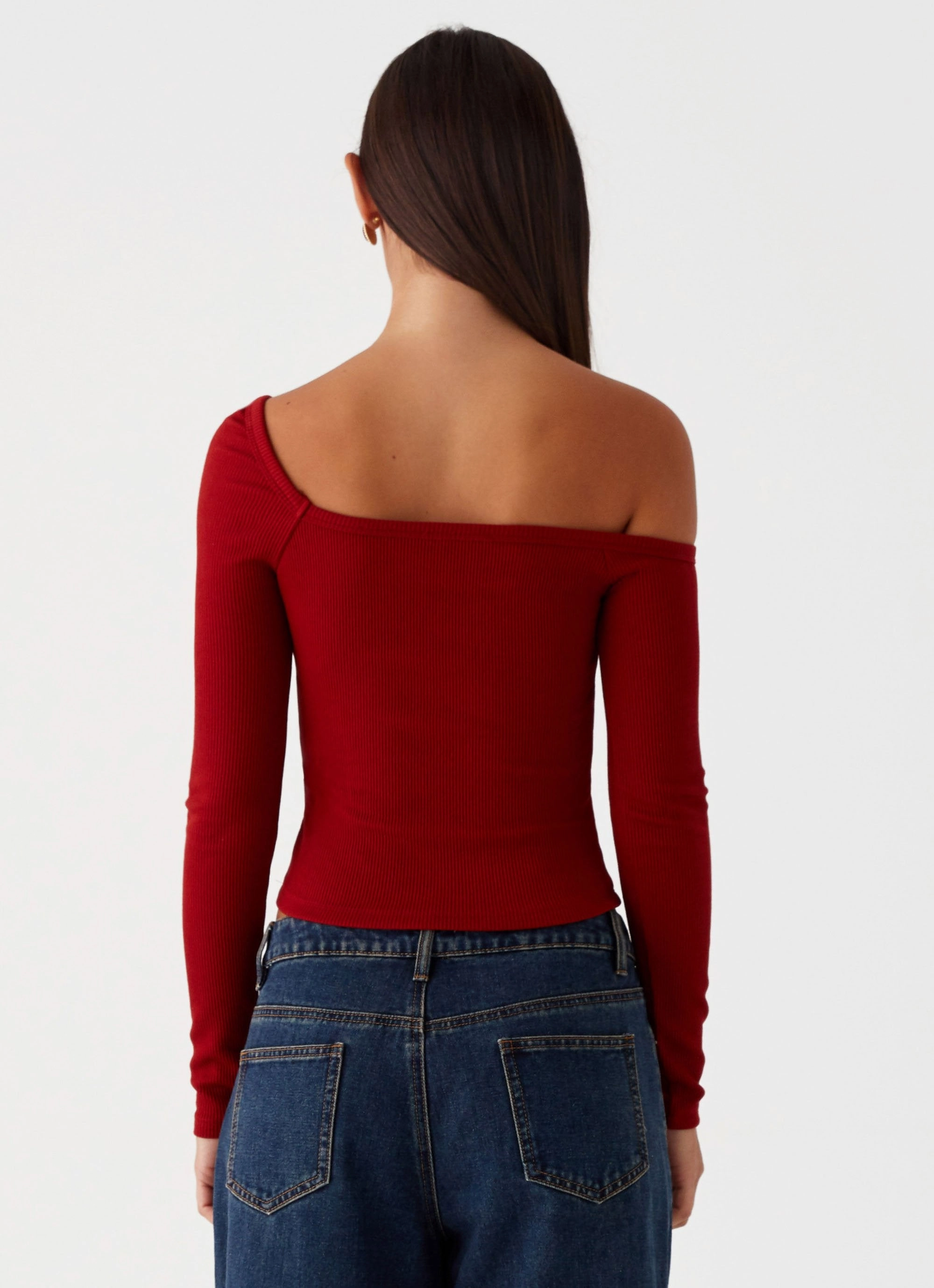 Talia Asymmetric Long Sleeve Top - Red ButterySoftTextile