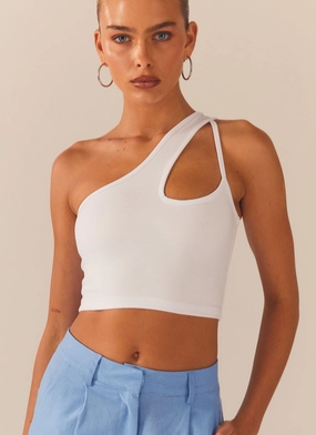 BondedEdges FrictionFreeNeckline Cedar Crop Top - White