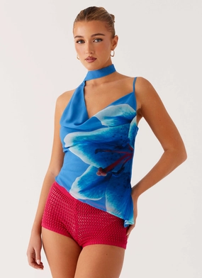 Andrina Cowl Neck Top - Oceania Bloom Lightweight pullover Circular Knit