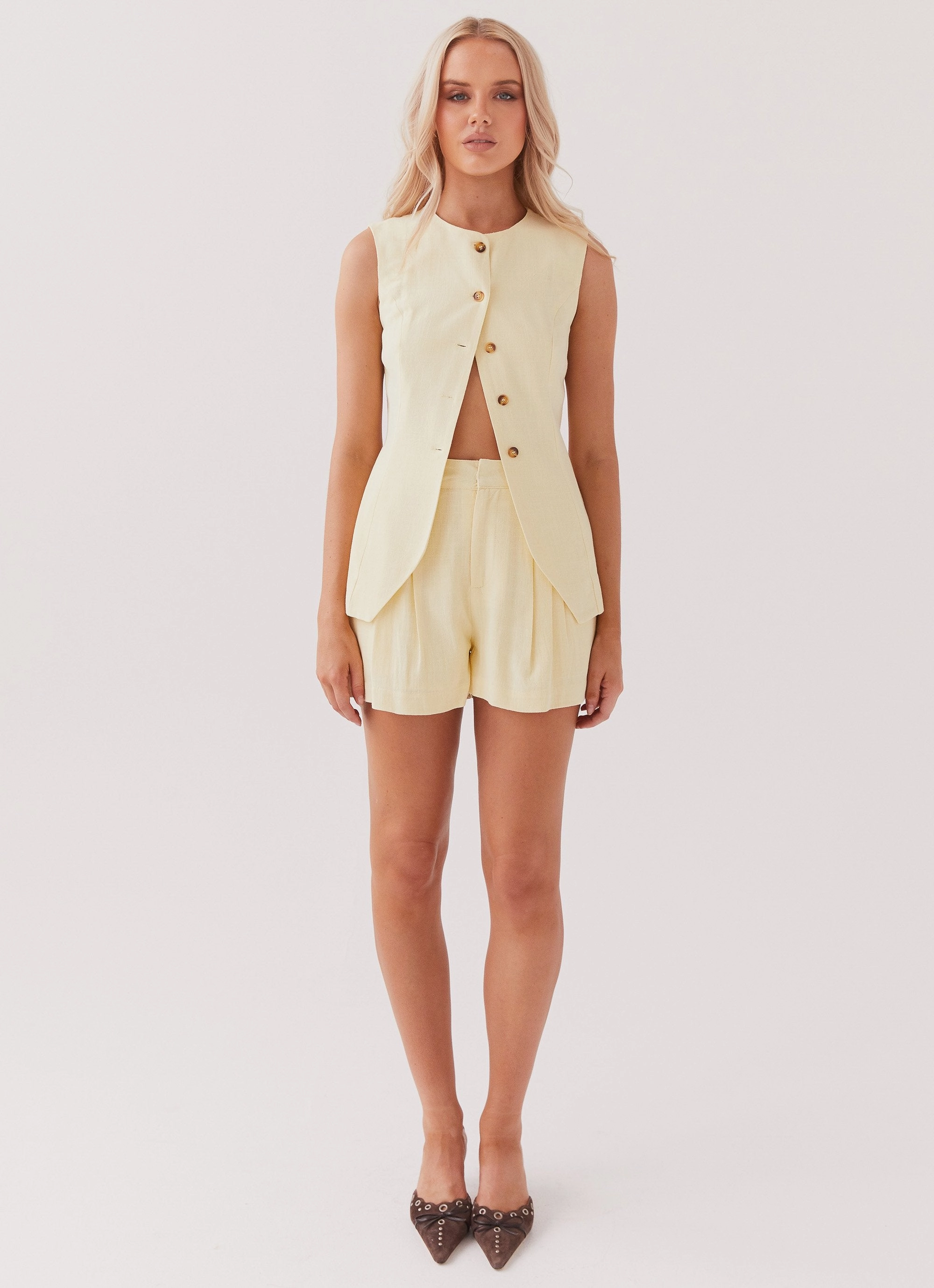 Born For Bordeaux Linen Vest - Lemon PreWashed Pocket Reinforcement