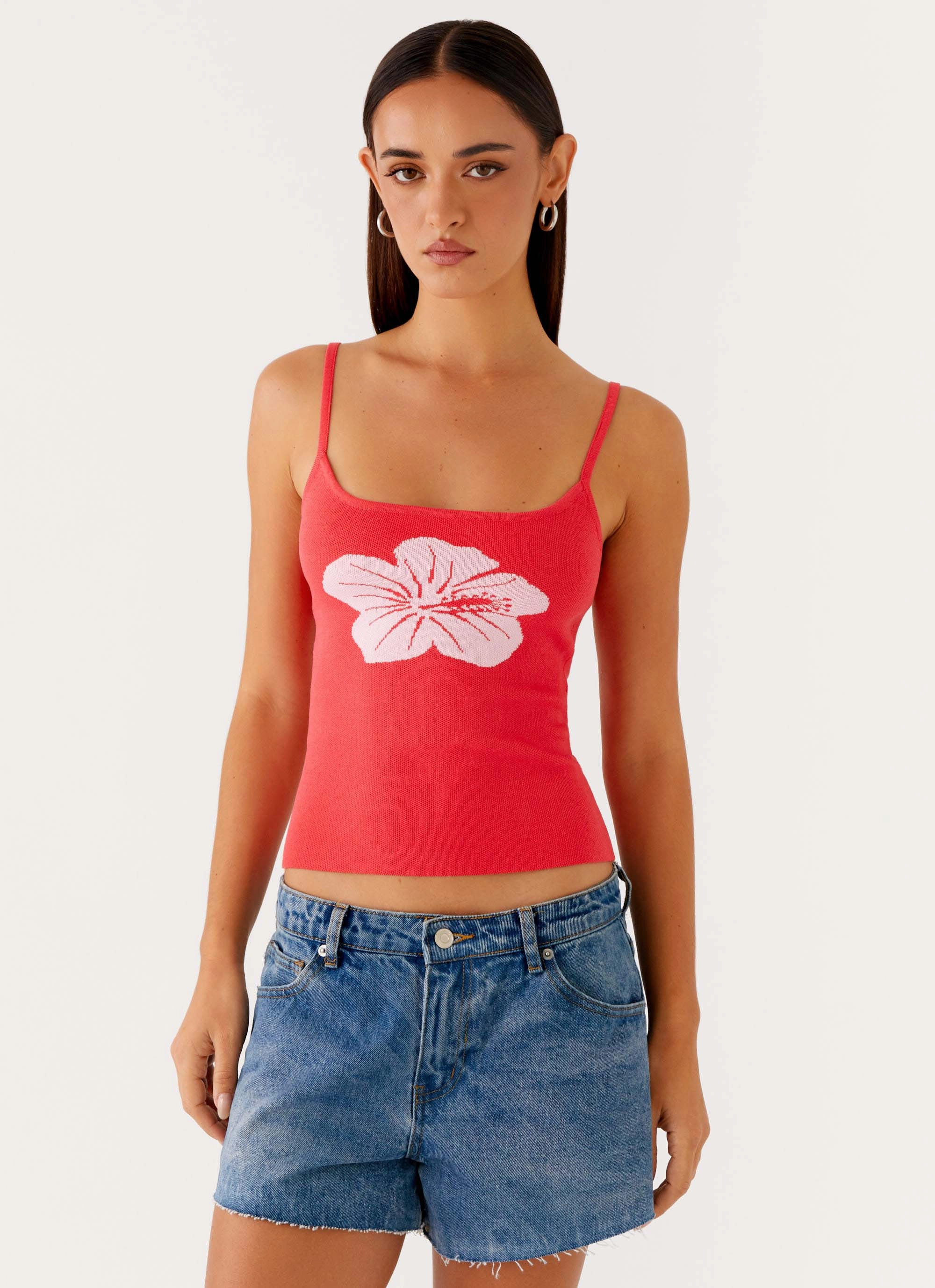 Antistatic Ofira Knit Tank Top - Red Floral