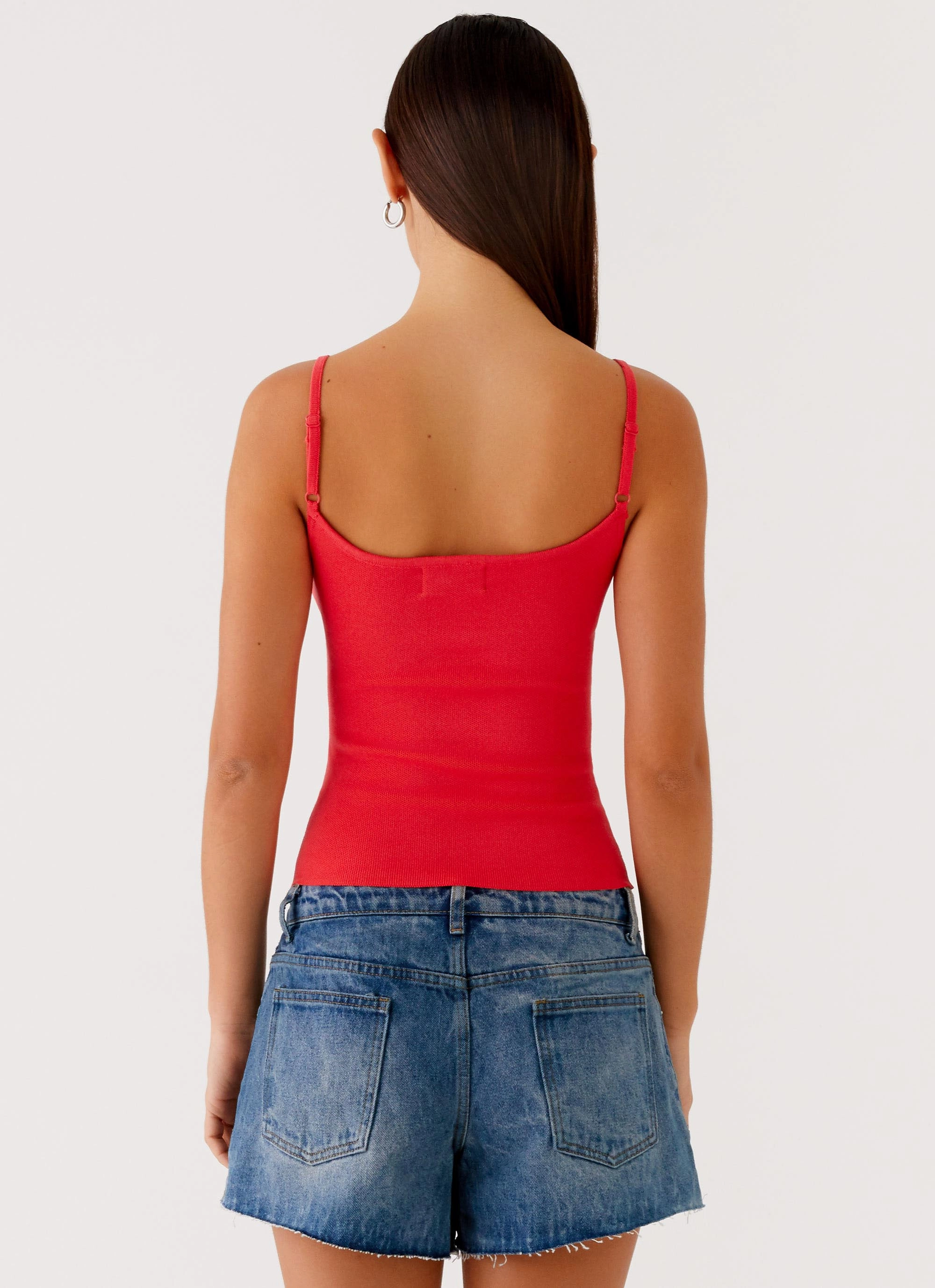Ofira Knit Tank Top - Red Floral LowMaintenance Flexible Neckline
