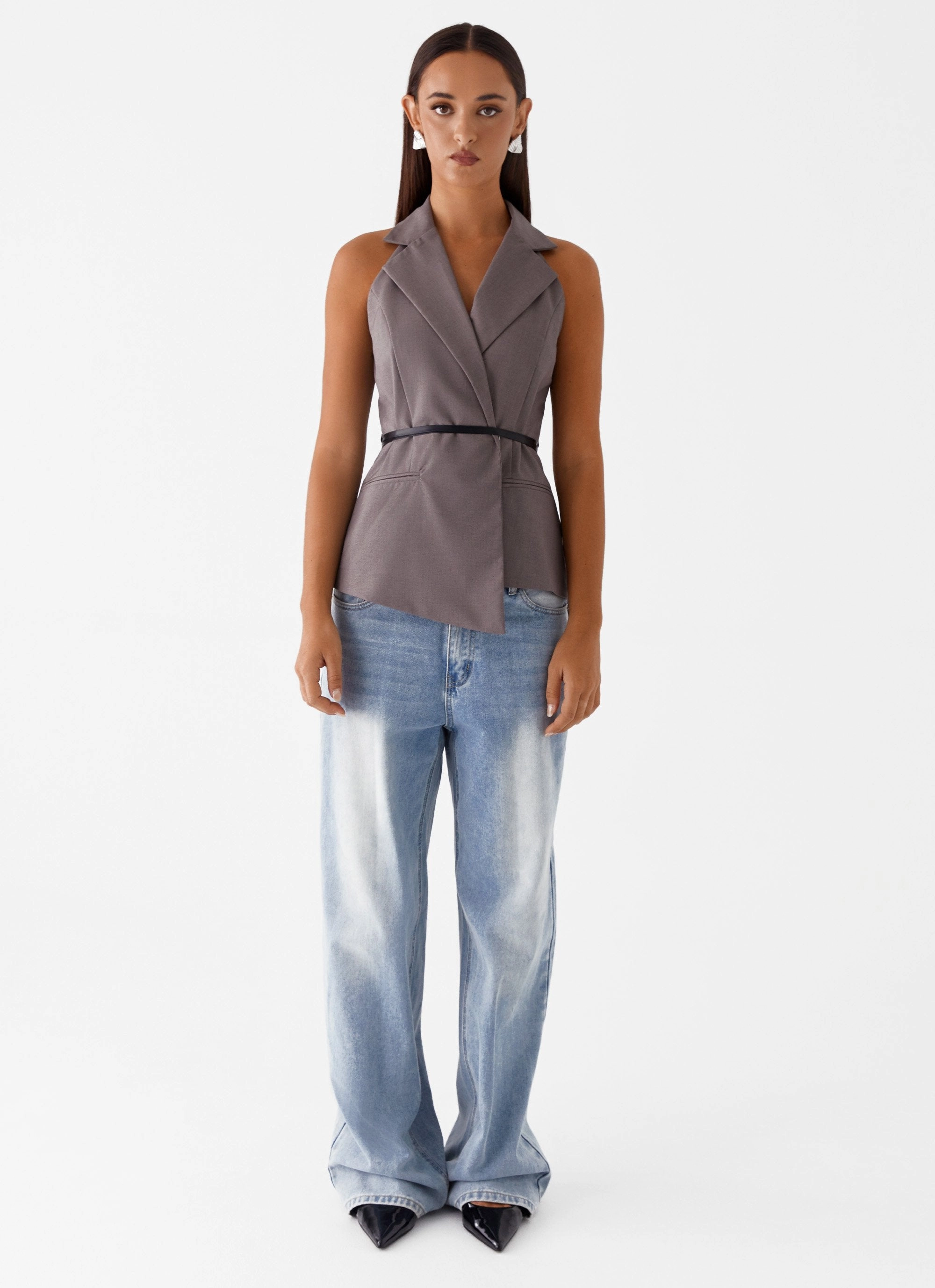 ElasticTrimming Marina Blazer Top - Grey