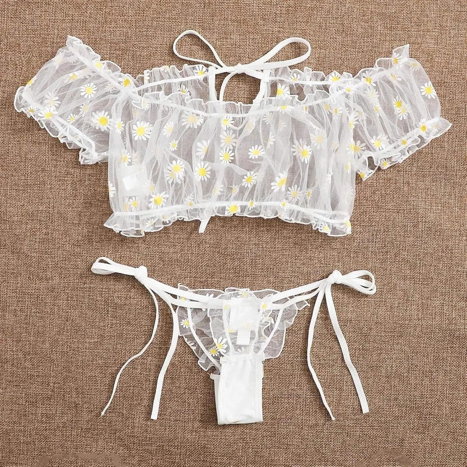 Thong Bra Sleepwear Embroidery Pajamas Bowknot Women Set Lingerie Strapless Lace Hot Lingerie