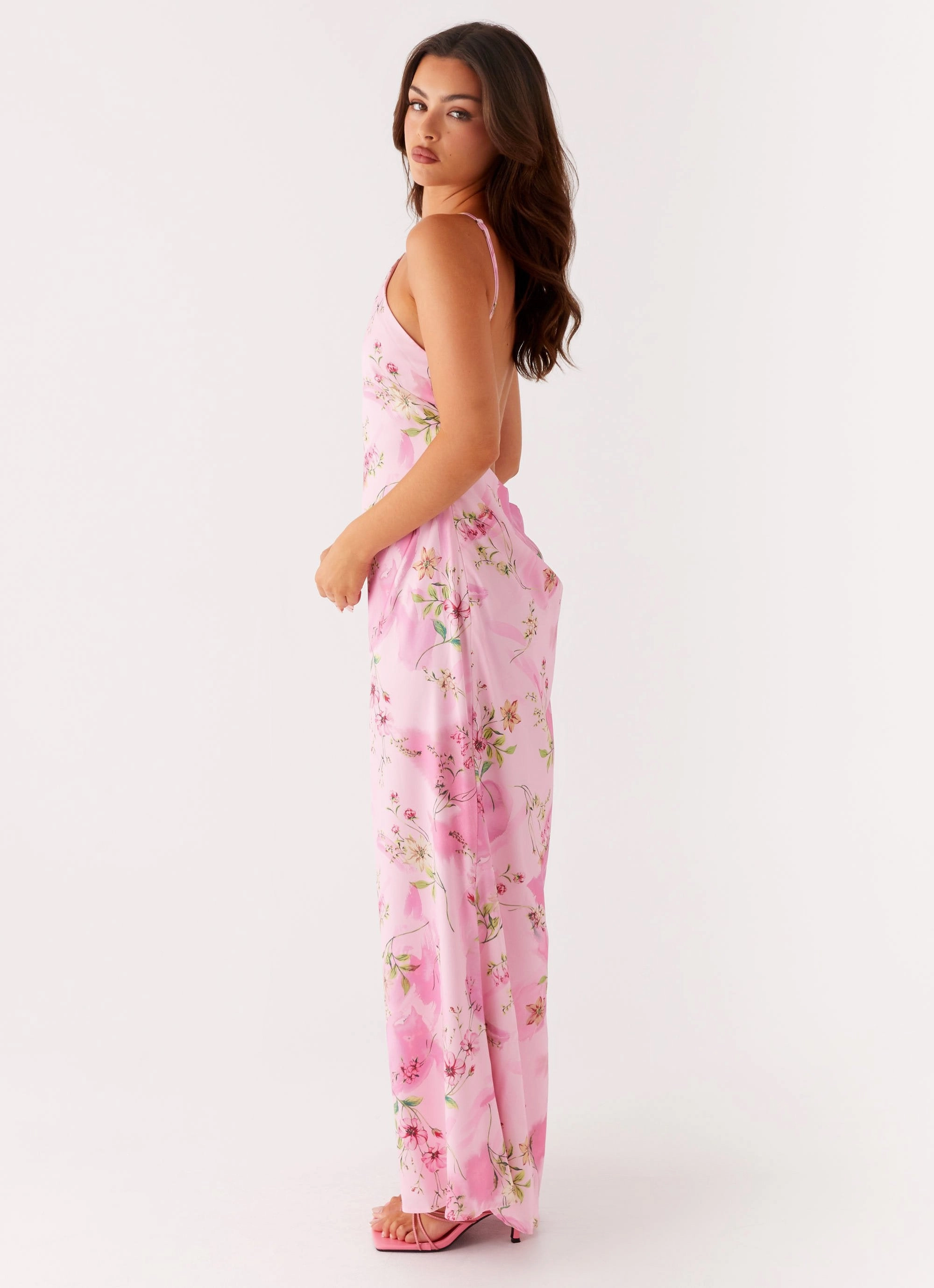 Calm Texture Grass Soft Pascal Maxi Dress - Pink Floral Print