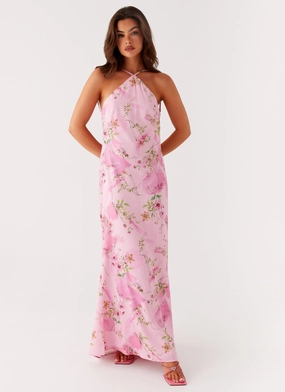 Pascal Maxi Dress - Pink Floral Print Feminine empire waist dress Contemporary Wear