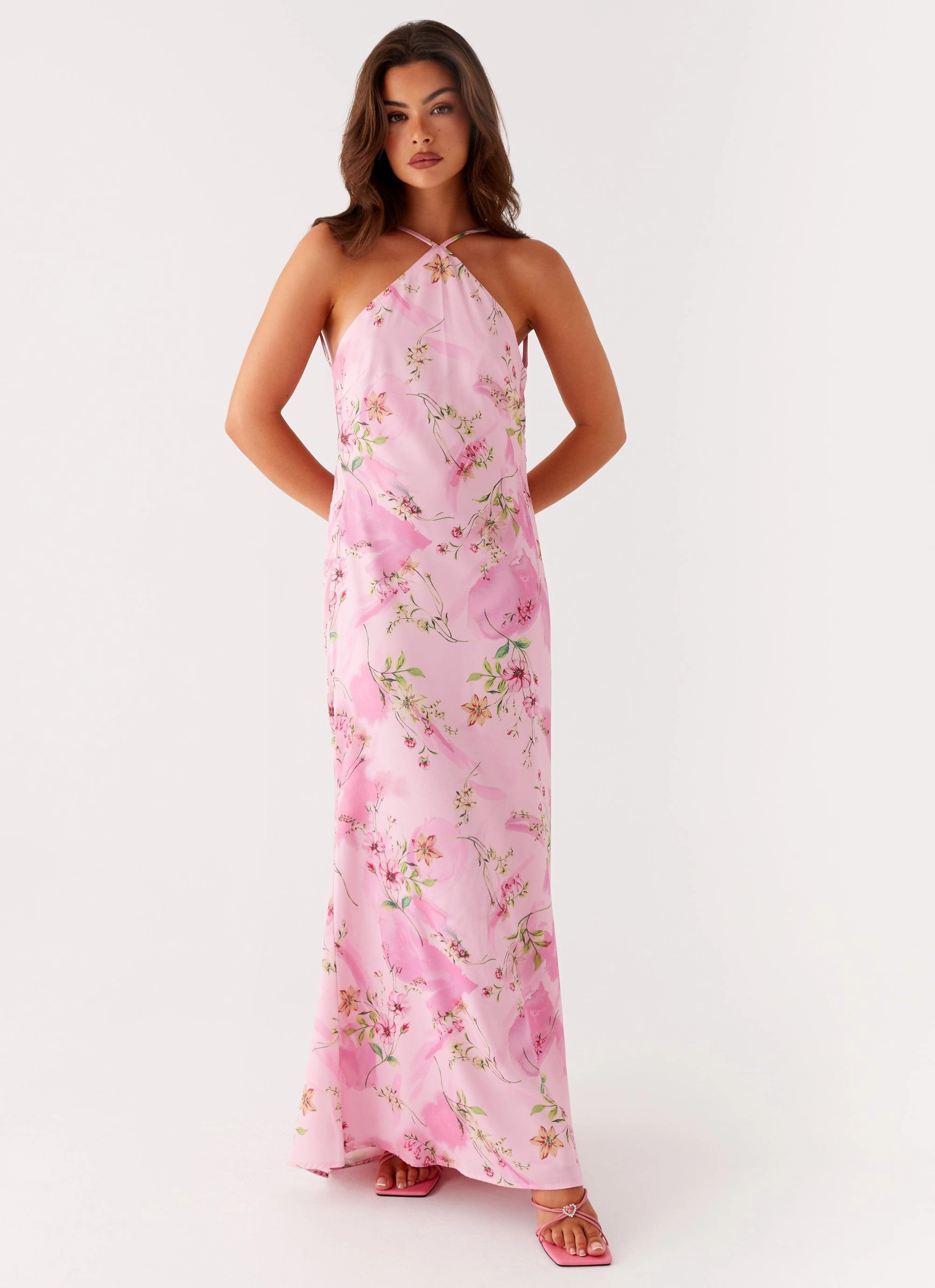 Pascal Maxi Dress - Pink Floral Print Feminine empire waist dress Contemporary Wear