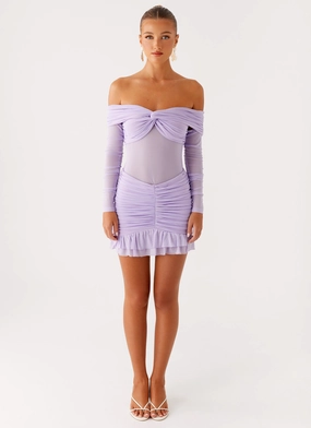 Polished Finish Tiff Long Sleeve Mini Dress - Lilac