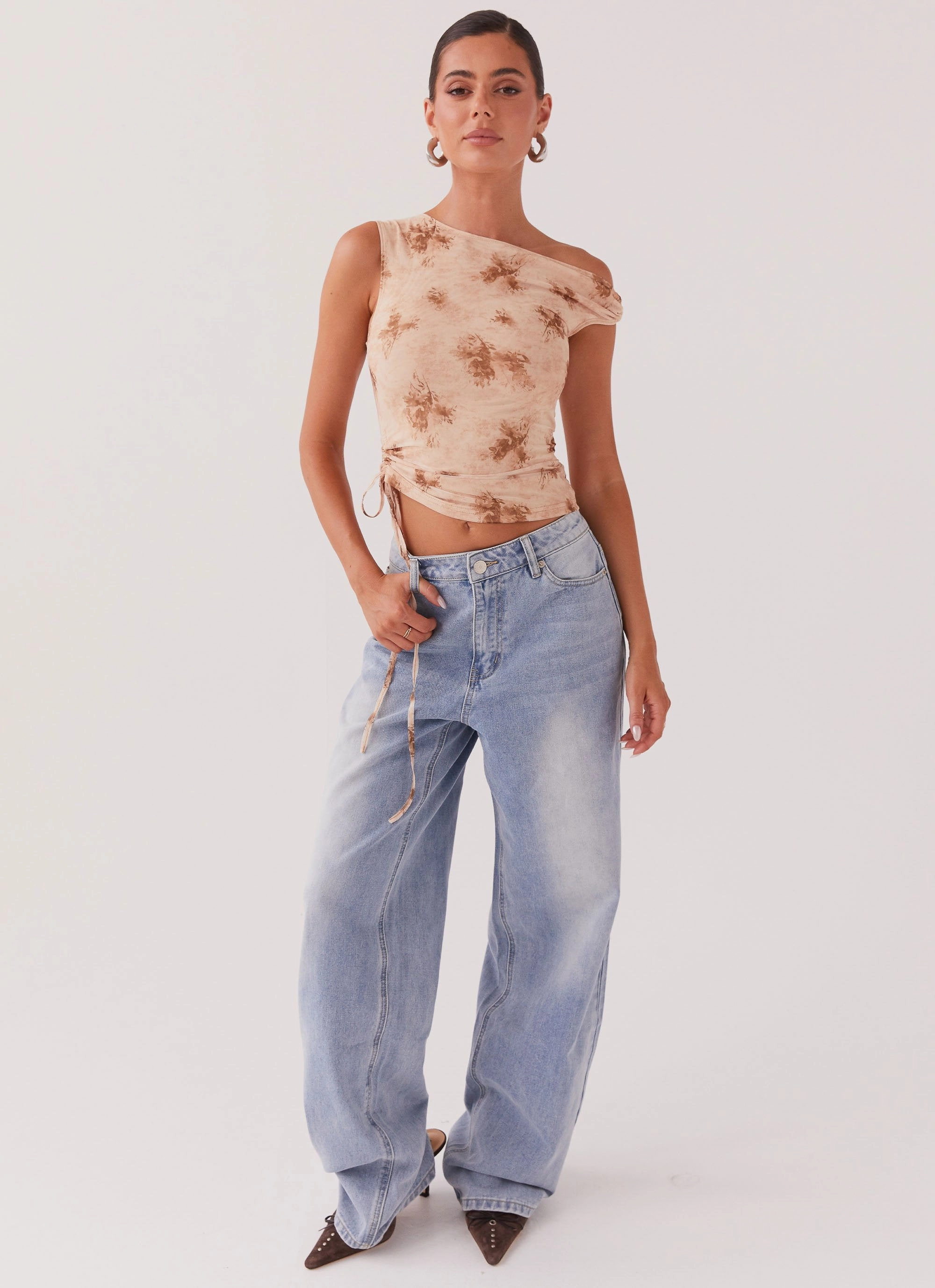 Garment Washed ChafeFreeEdging Til Sunrise Off The Shoulder Top - Taupe Smoke