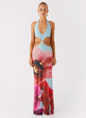 Clean Fit Light Sheen Time To Dance Maxi Dress - Turquoise Bloom