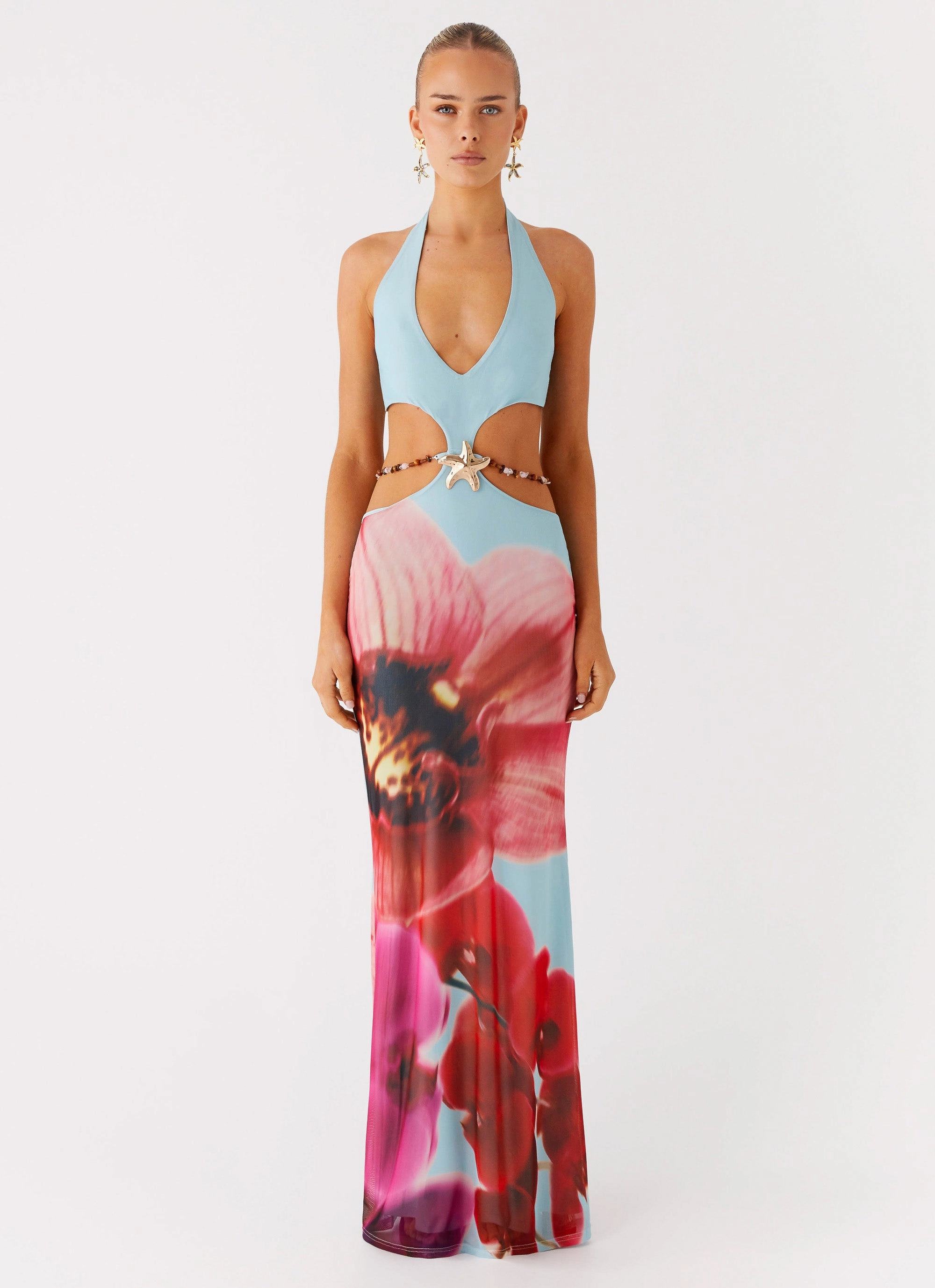 Clean Fit Light Sheen Time To Dance Maxi Dress - Turquoise Bloom