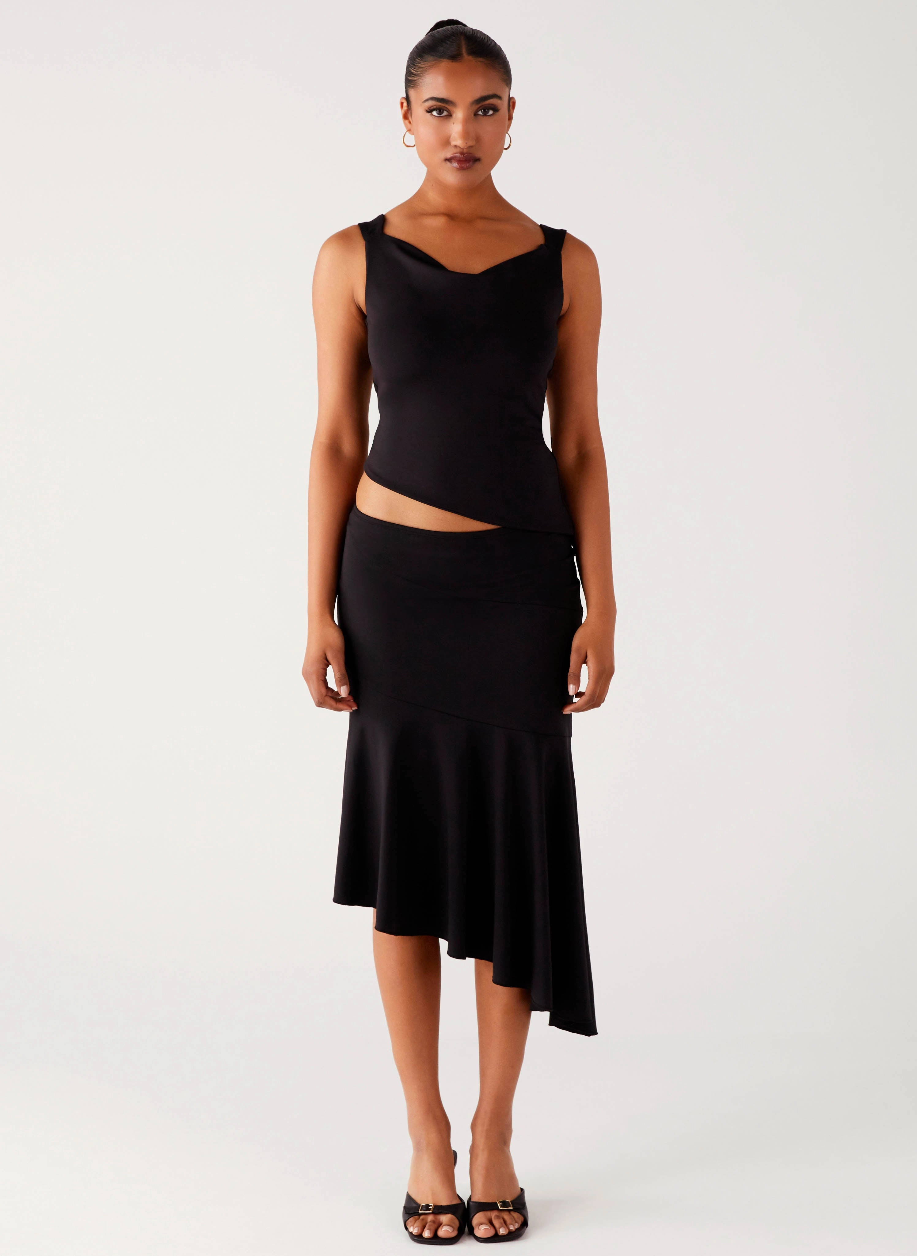 Wonderlust Midi Skirt - Black Quick-Dry Fabric Sporty Touch
