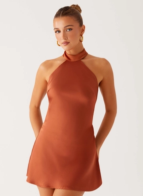 Lace Detail Golden Dunes Mini Dress - Rust