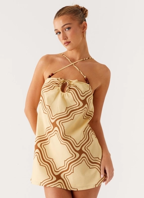 Light Wear Naomi Criss Cross Mini Dress - Tidal Wave Print