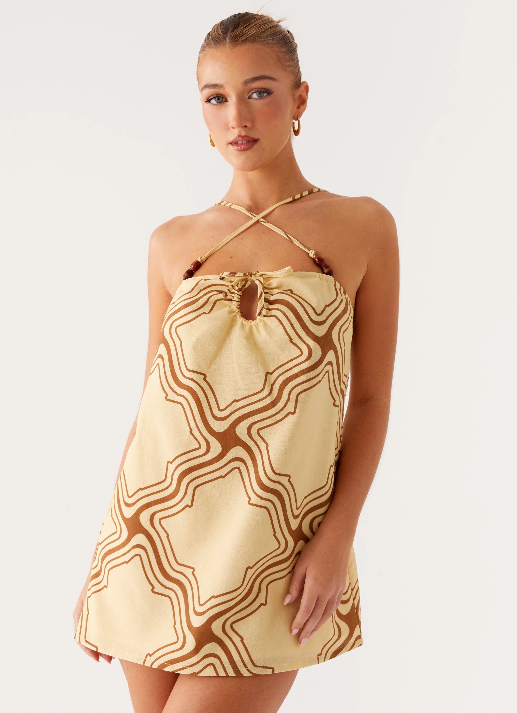 Minimal Tone Naomi Criss Cross Mini Dress - Tidal Wave Print