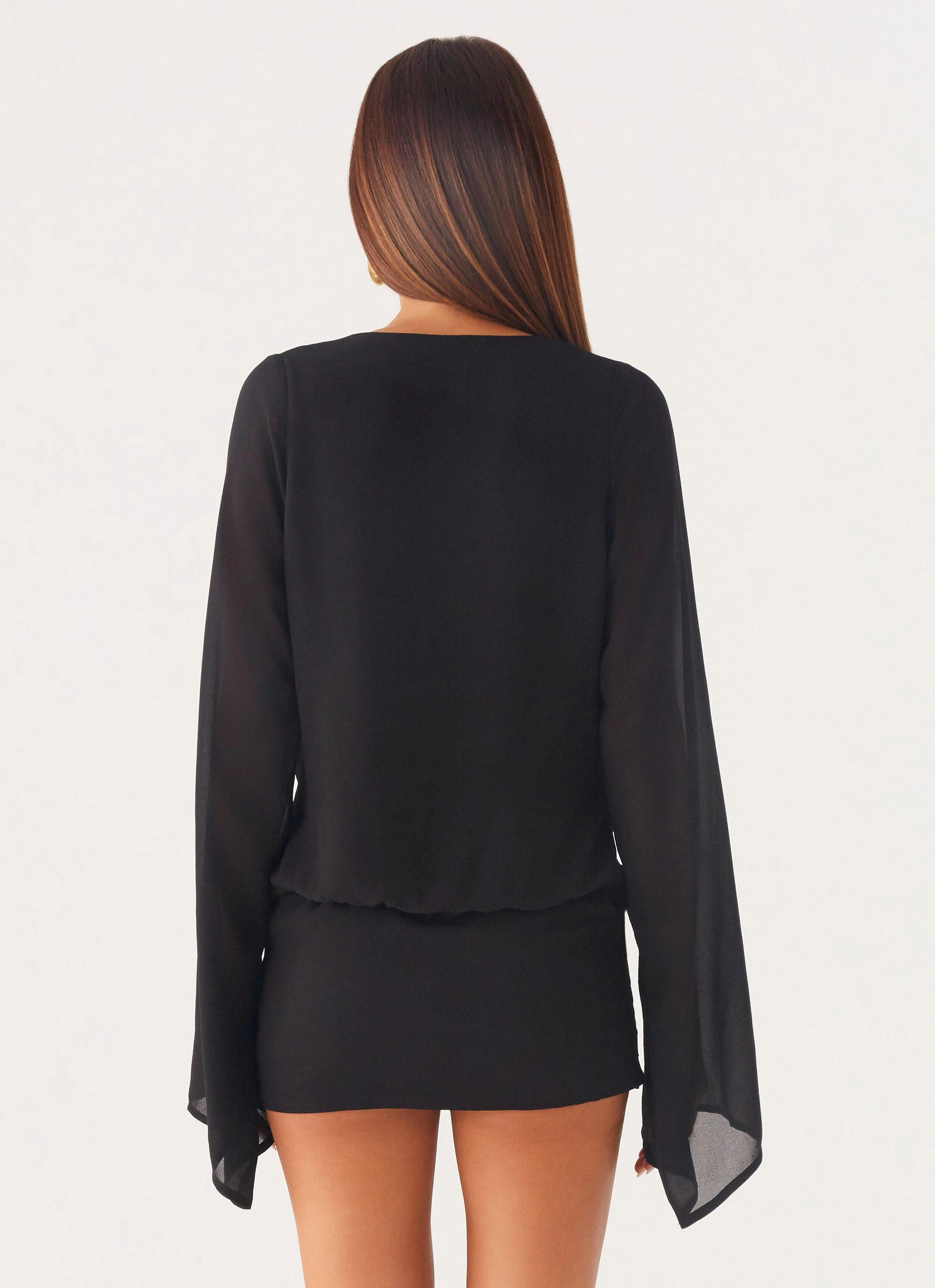Sorrel Long Sleeve Mini Dress - Black Versatile Piece Calm Texture