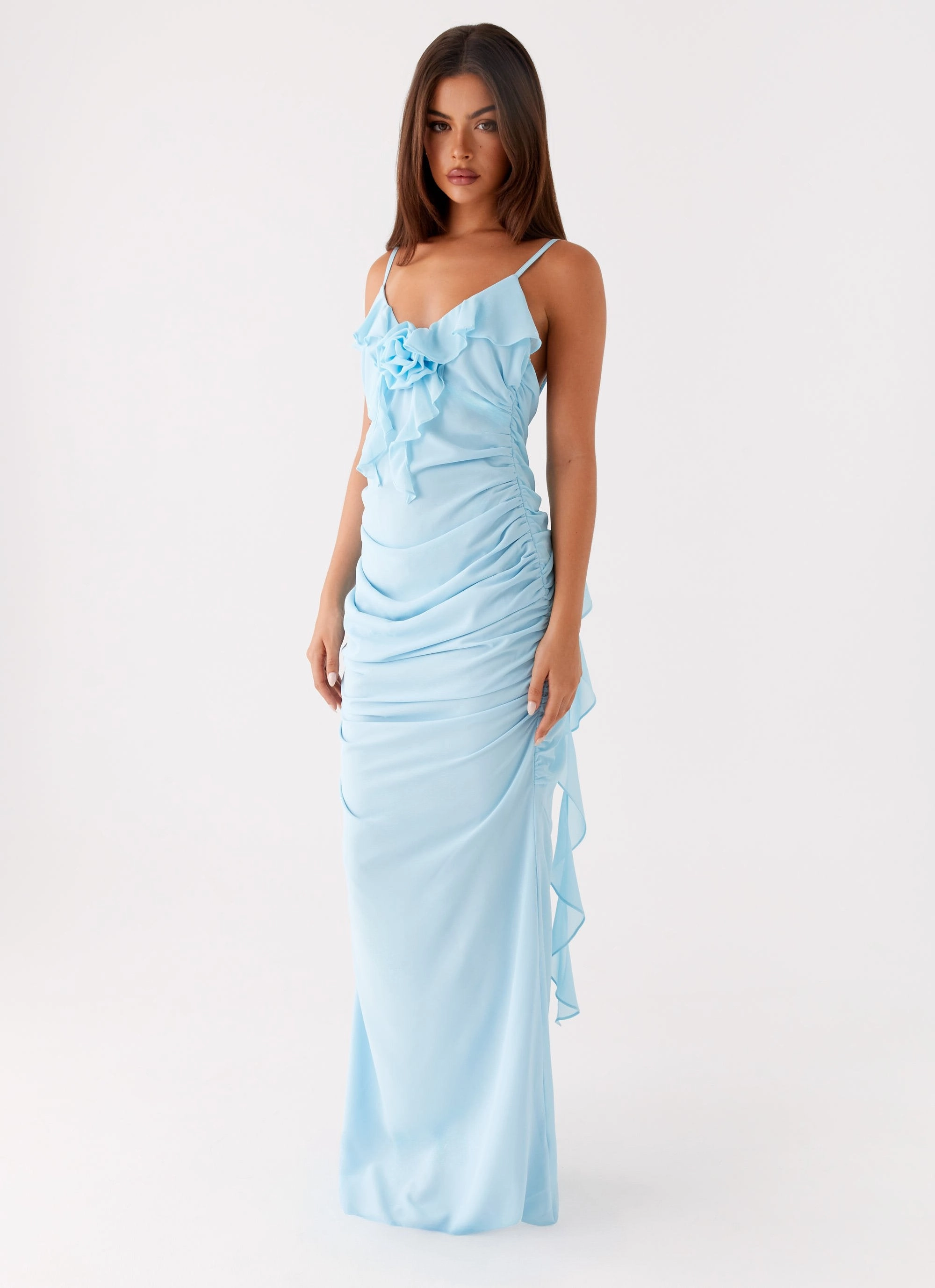 Jasmina Maxi Dress - Blue Glossy Fabric Wedding Style