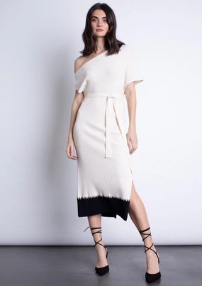 Bright-colored piece Graduation-Event Amber Knit Midi Dress - Winter White