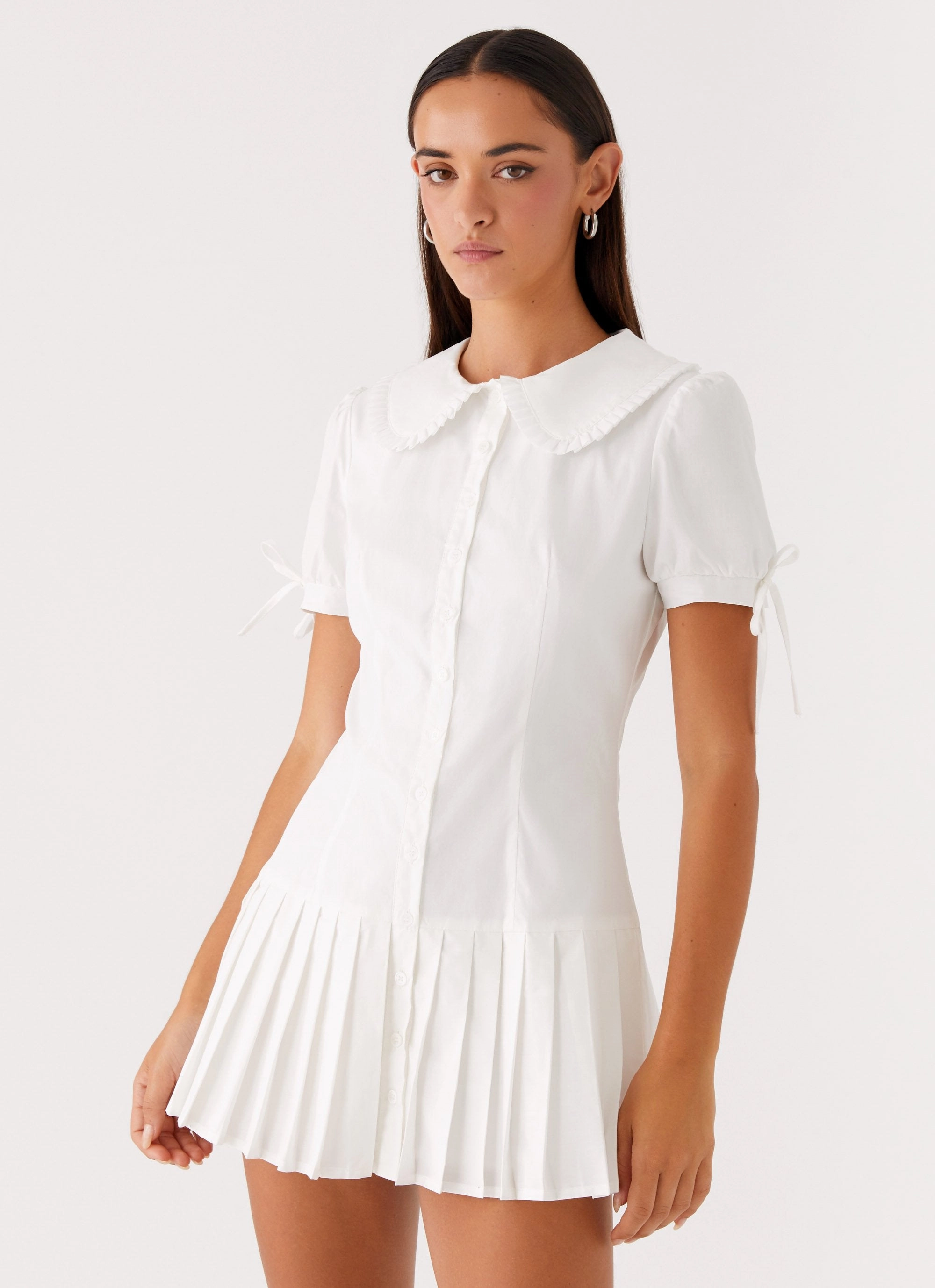 Floral Comfort High-waisted evening piece To Us Pleated Mini Dress - White