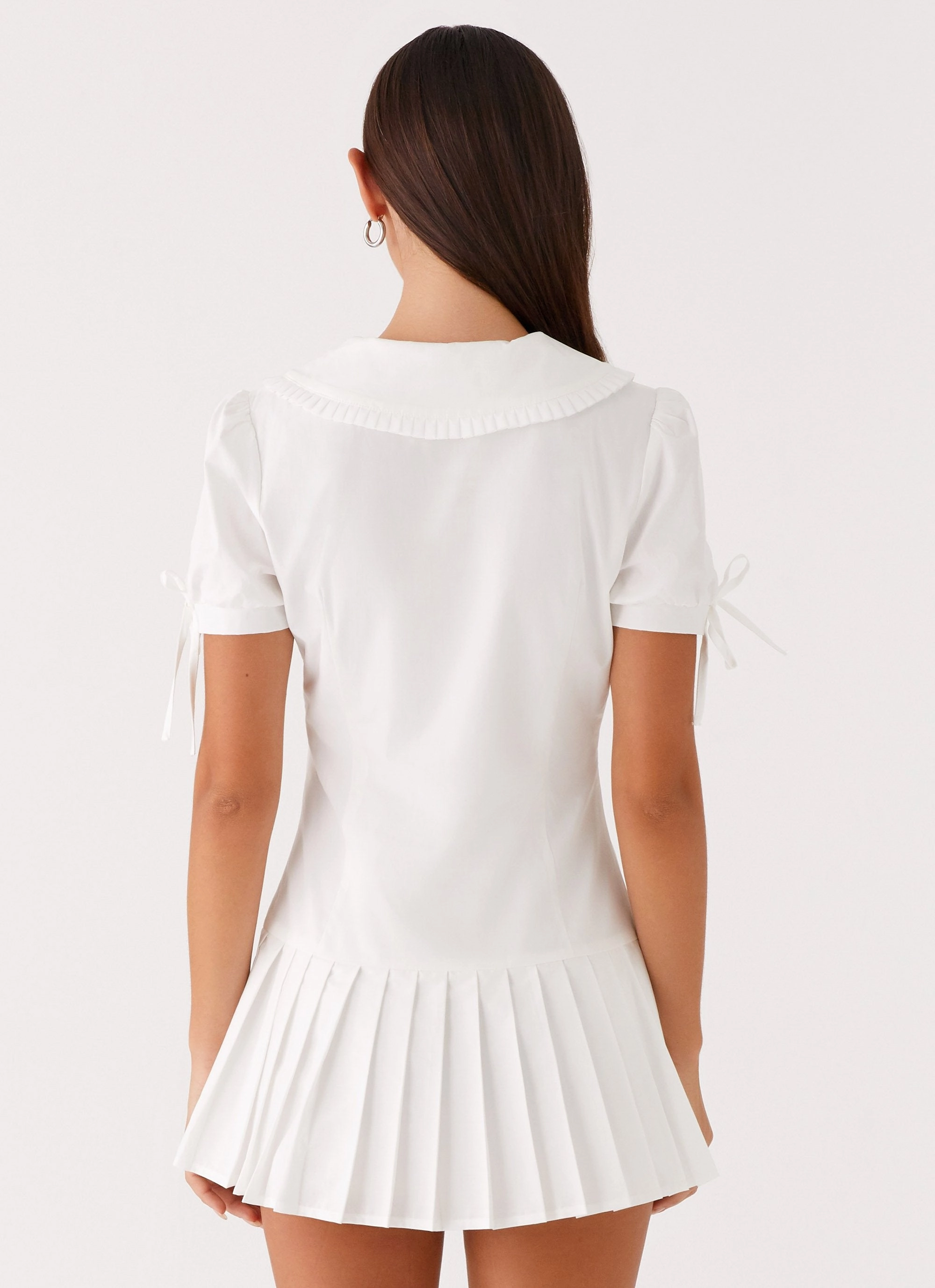 To Us Pleated Mini Dress - White Cool Drape
