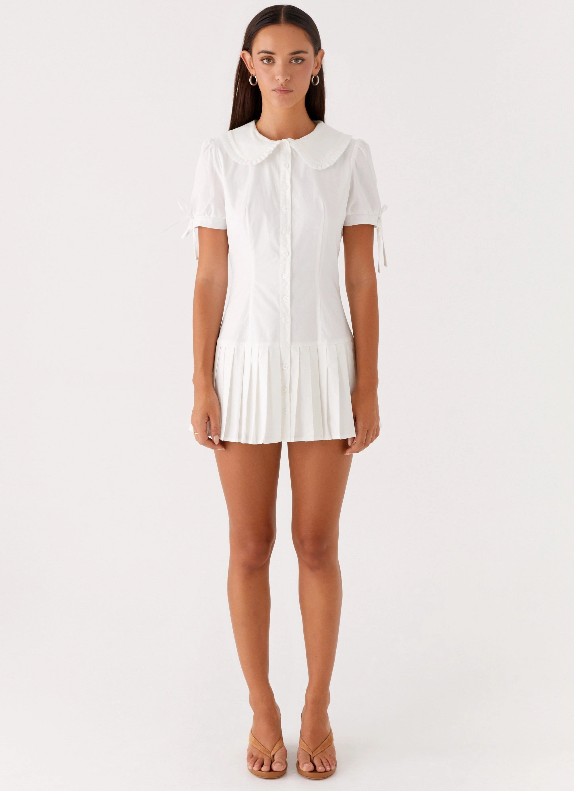 Flattering Cut Wear Business casual To Us Pleated Mini Dress - White