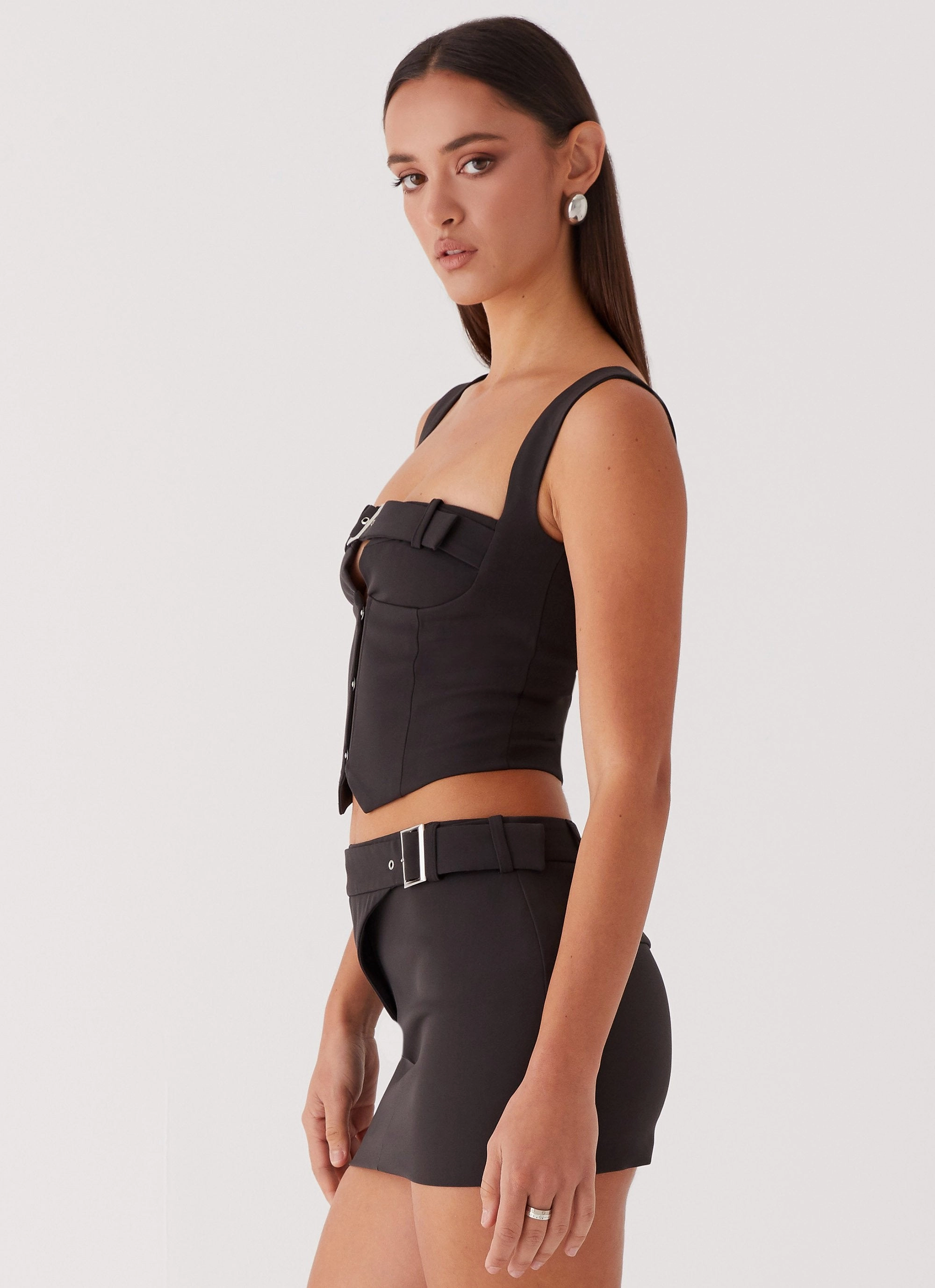 Too Many Nights Belt Mini Skirt - Black Relaxed Waist Casual Active Wear