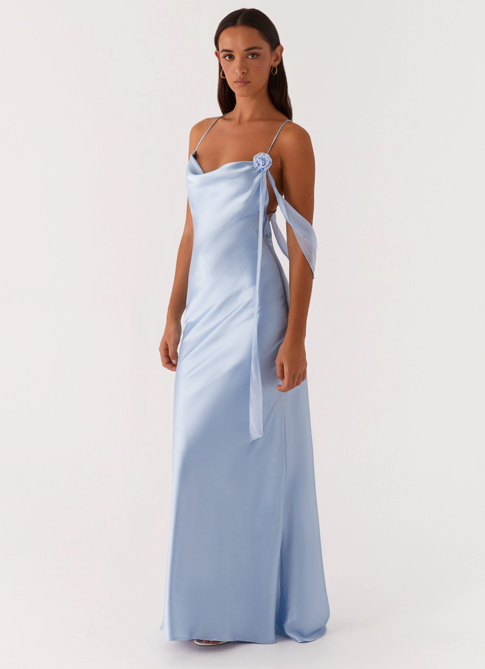 Too Sweet Satin Maxi Dress - Blue Subtle Comfort