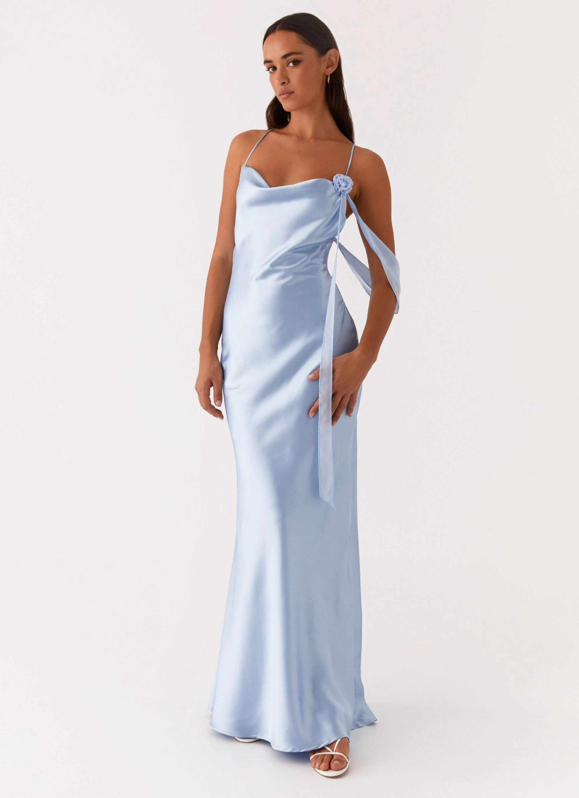 Event Mood Too Sweet Satin Maxi Dress - Blue