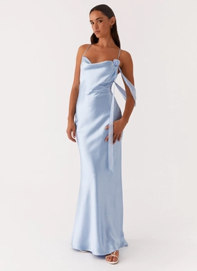 Event Mood Too Sweet Satin Maxi Dress - Blue