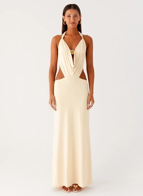 Torina Halter Maxi Dress - Lemon Elegant Everyday Smart and Elegant