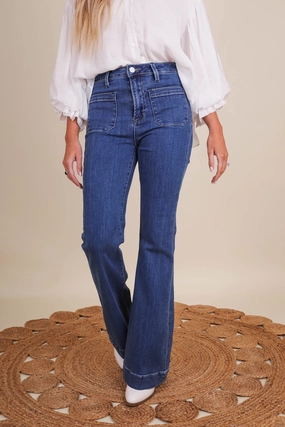 Totally Far Out Denim Flares Move Freely Plaid detail