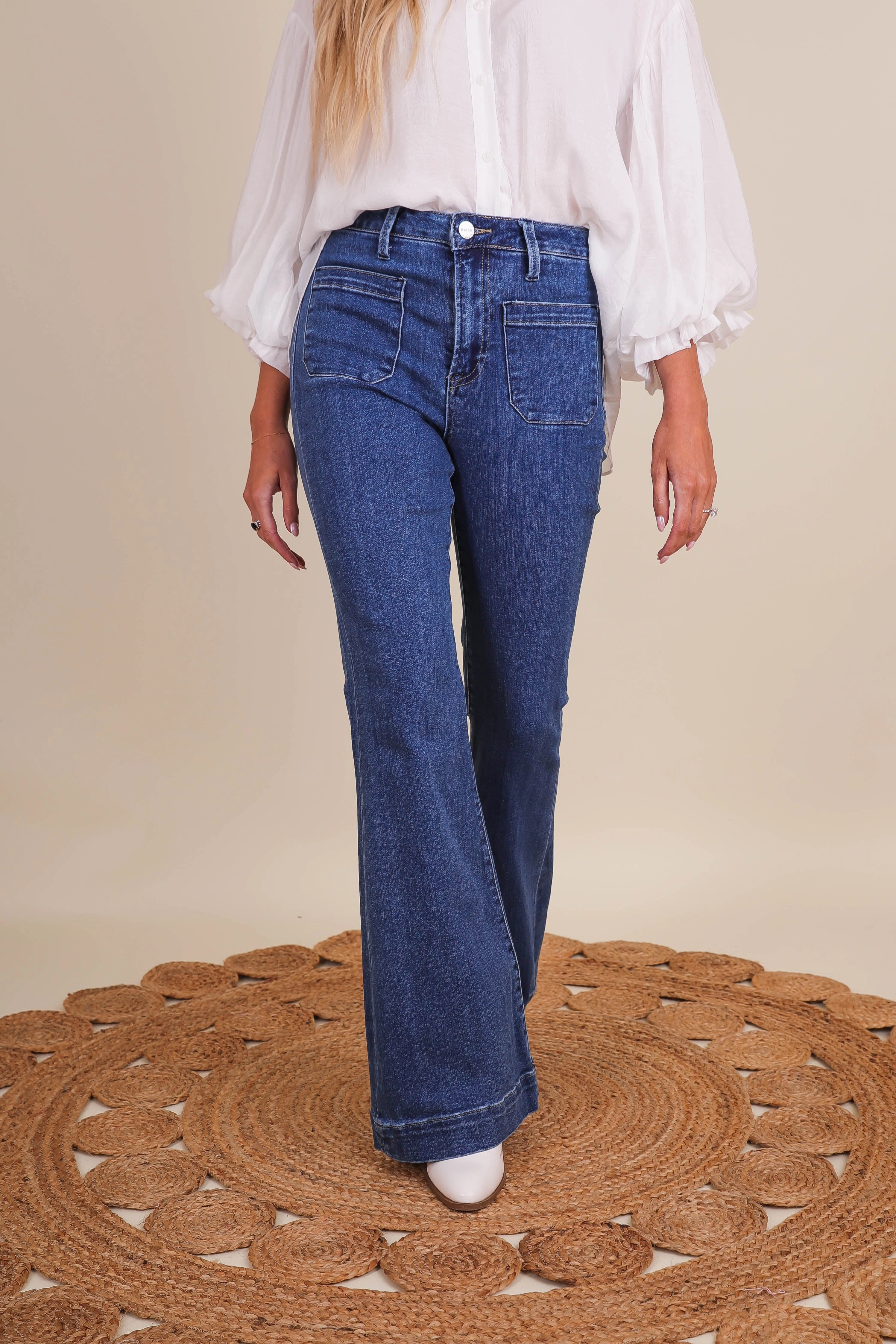 Totally Far Out Denim Flares Durable Hem Chic Vibe
