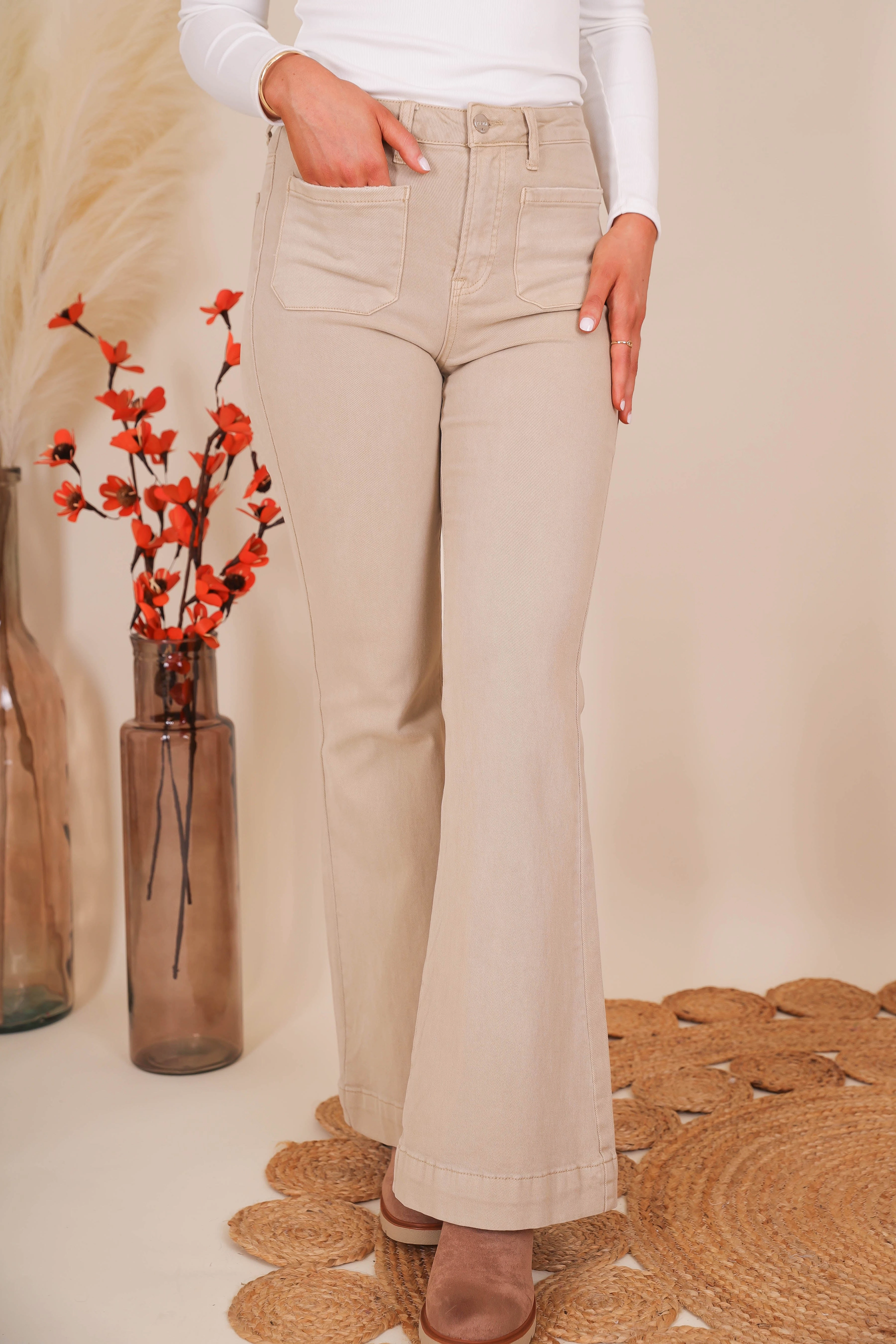 All Fit Totally Far Out Flares-Khaki