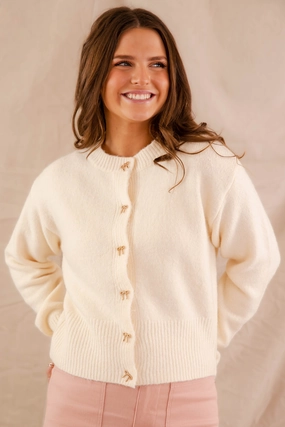 RibbedCuff Totally Smitten Cardigan-Cream