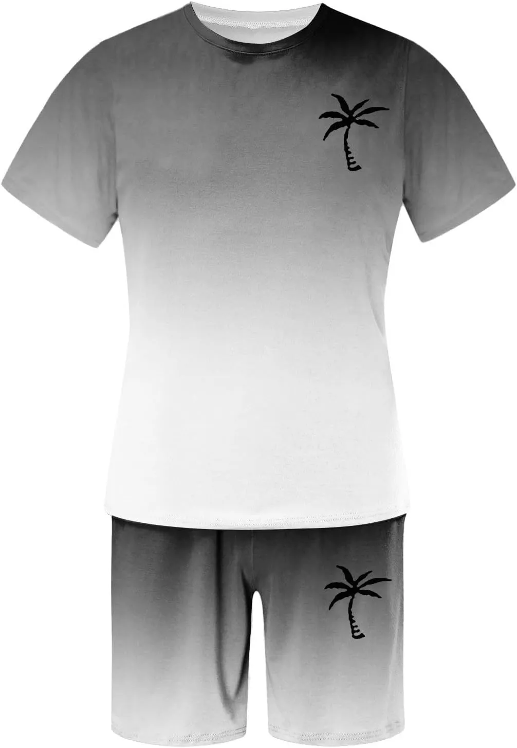 Track Suits for Men Set Short Sleeve Coconut Tree Print Gradient Shirt and Shorts 2 Piece Outfits Summer Casual Workout Sets