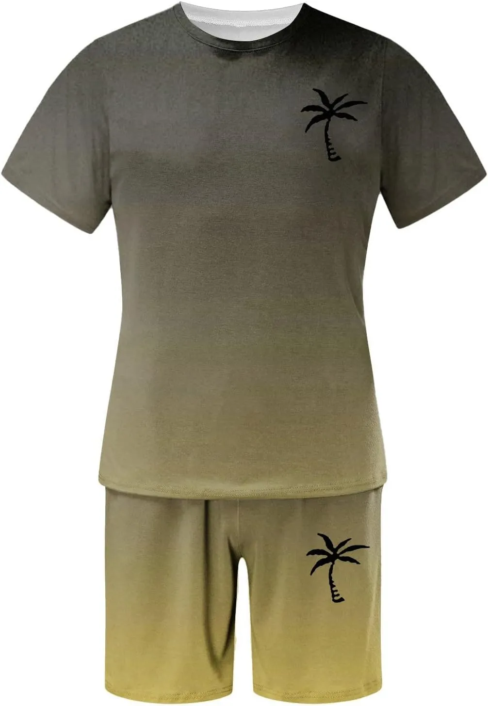 Track Suits for Men Set Short Sleeve Coconut Tree Print Gradient Shirt and Shorts 2 Piece Outfits Summer Casual Workout Sets